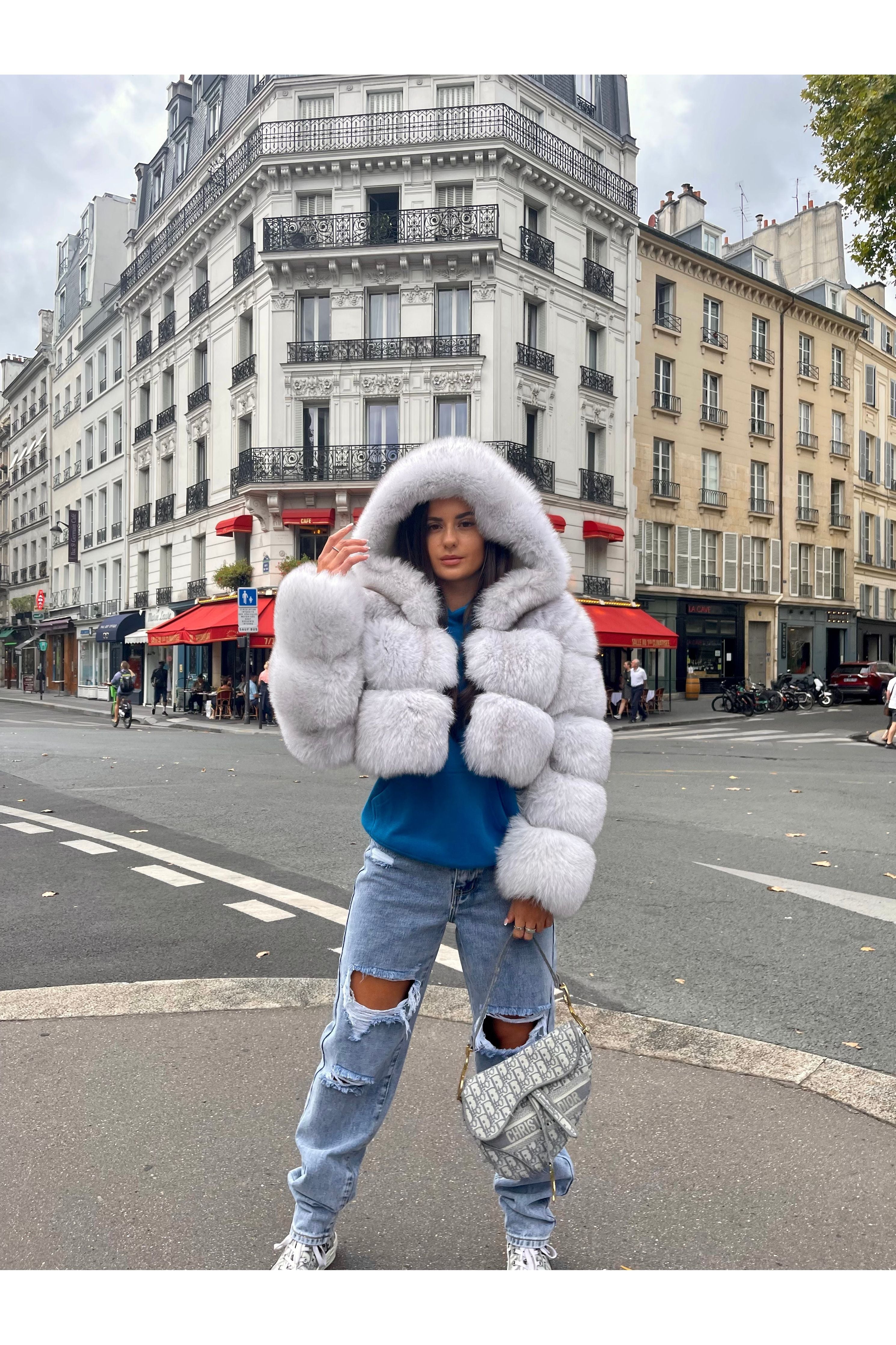Hailey | Hooded Fur Coat White