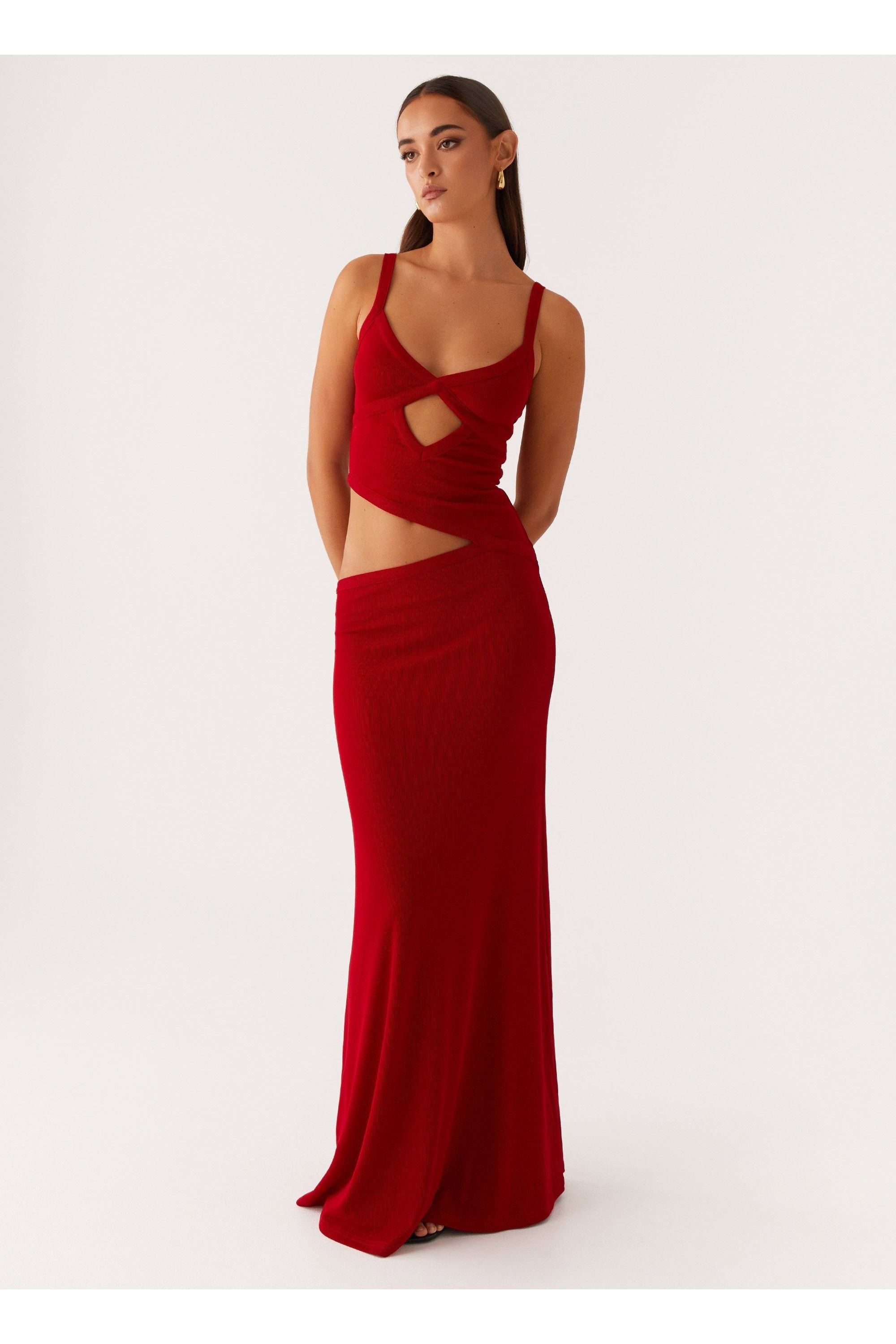 Willa | Mesh Maxi Dress Red