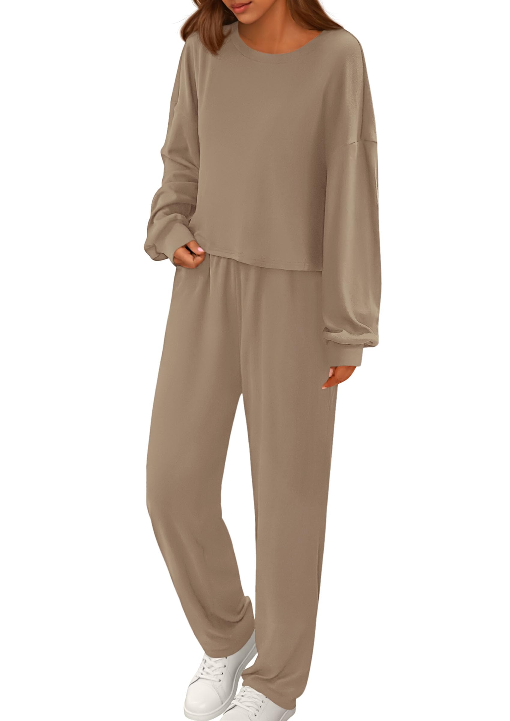 Chichi Women's Two Piece Outfits Lounge Sets Long Sleeve Pullover Tops Sweatpants Fall Fashion Matching Clothing Khaki