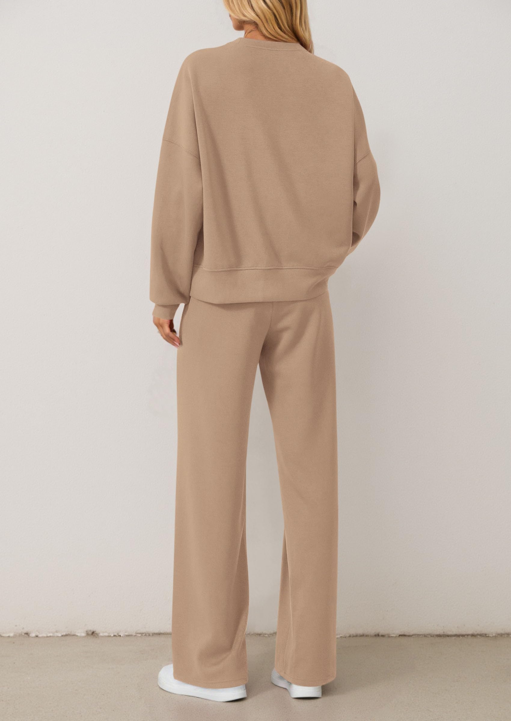 Chichi 2 Piece Sets For Women Fall Trendy Long Sleeve Sweatshirt Wide Leg Pants Loungewear Set Matching Sweatsuit Khaki