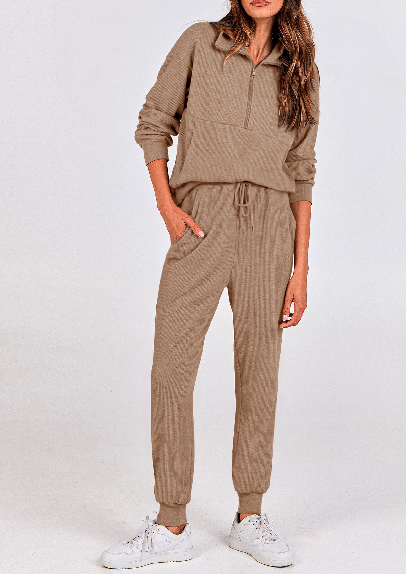 Chichi Women's Fall 2 Piece Lounge Sets Zip Up Sweatshirt Jogger Pants Sweat Track Suits Travel Outfit Winter Clothing Grey