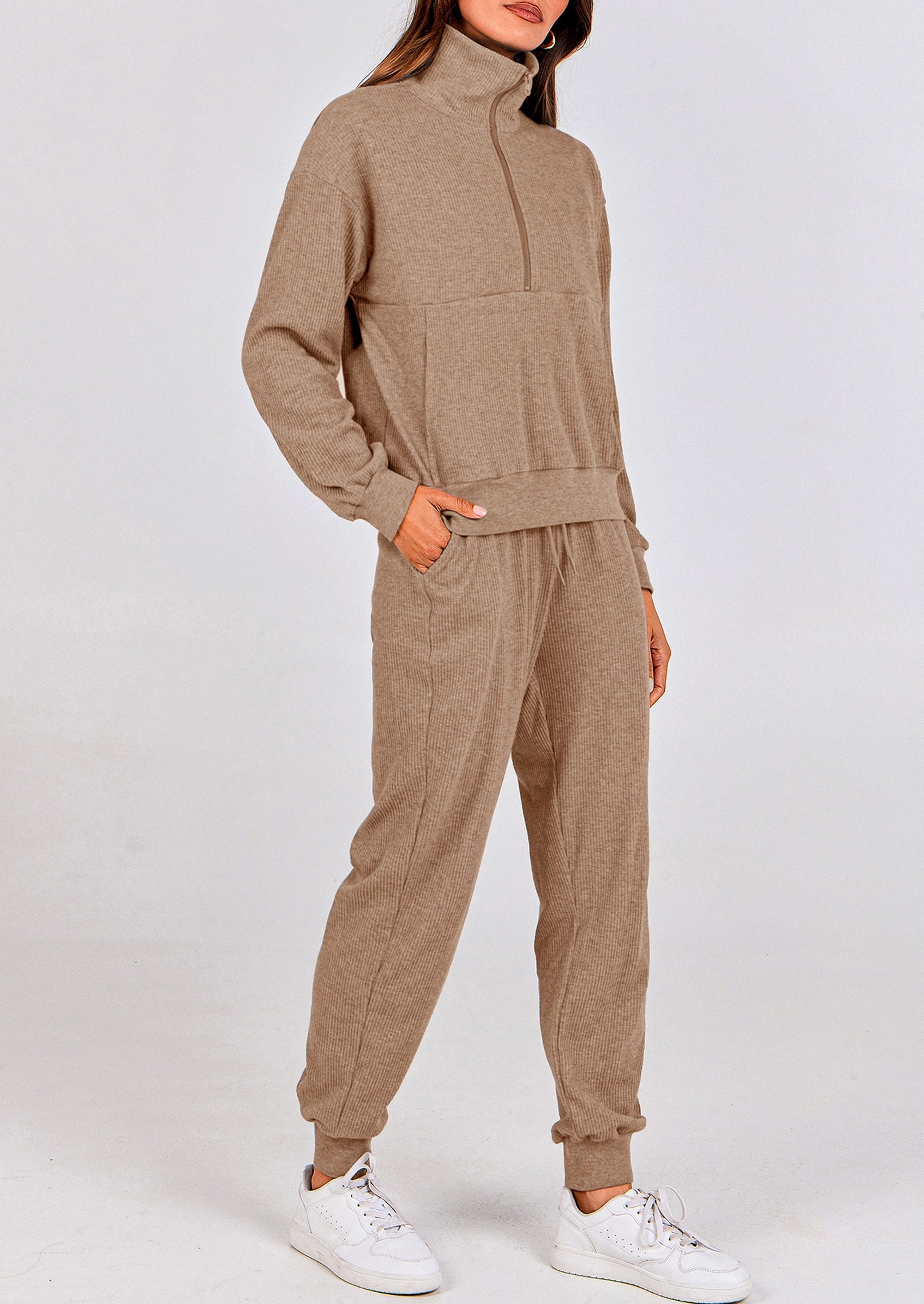 Chichi Women's Fall 2 Piece Lounge Sets Zip Up Sweatshirt Jogger Pants Sweat Track Suits Travel Outfit Winter Clothing Grey