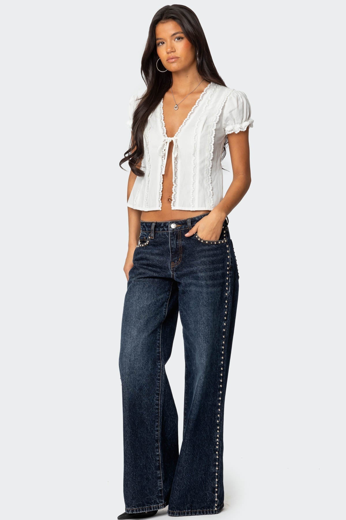 Clementine | Lace Tie Top White
