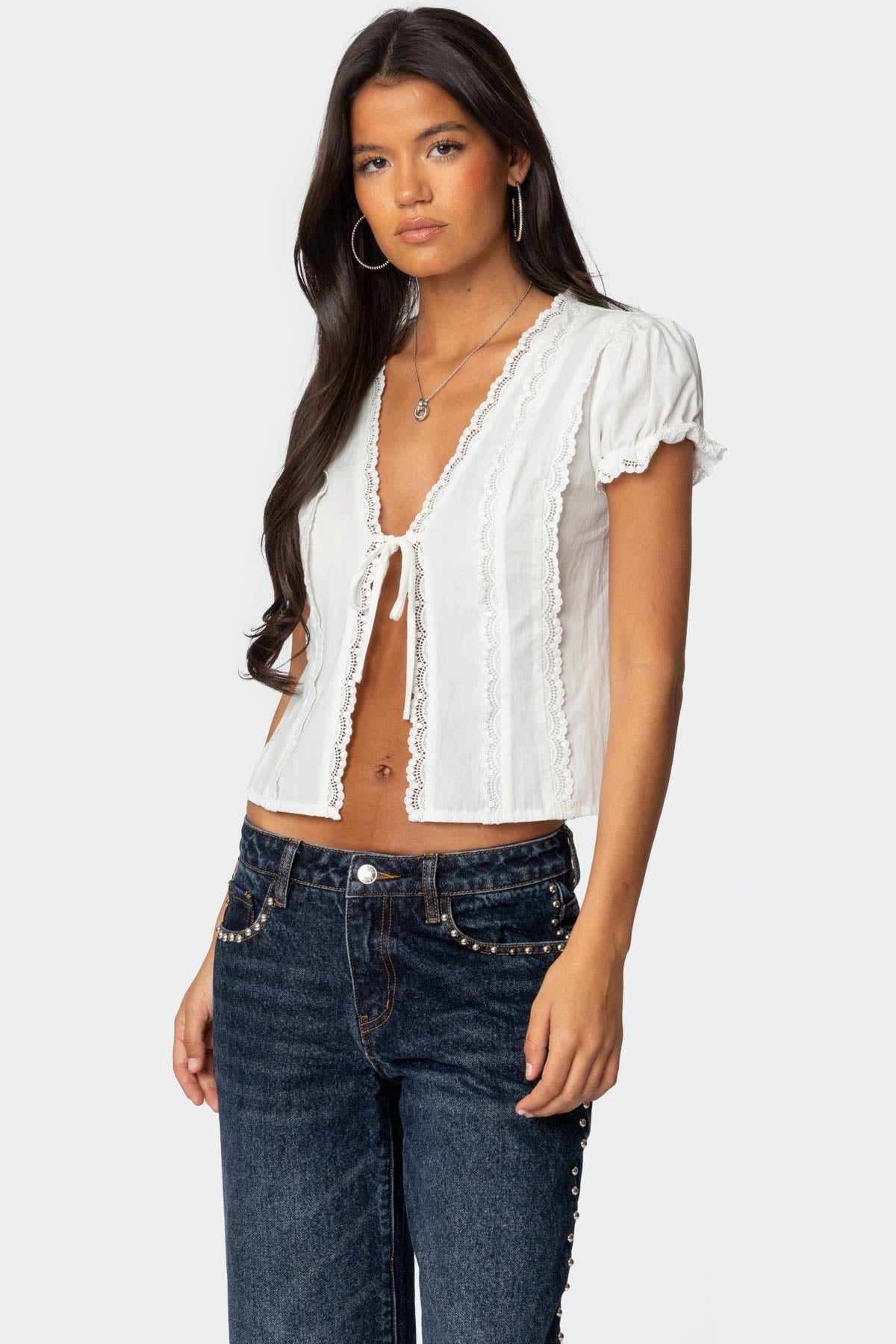 Clementine | Lace Tie Top White