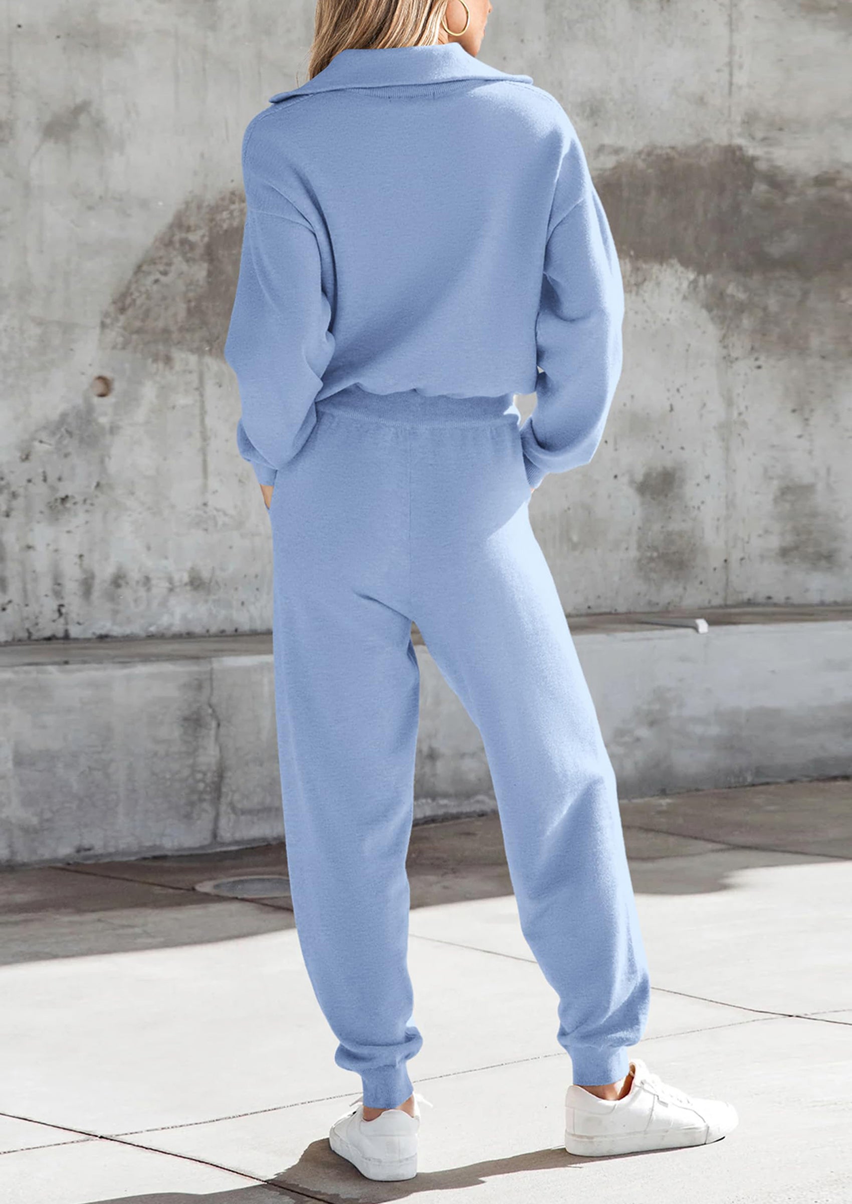 Chichi Women's 2 Piece Sweater Set Pullover Zip Up Sweatshirt Jogger Sweatpants Tracksuit Casual Outfit Light Blue