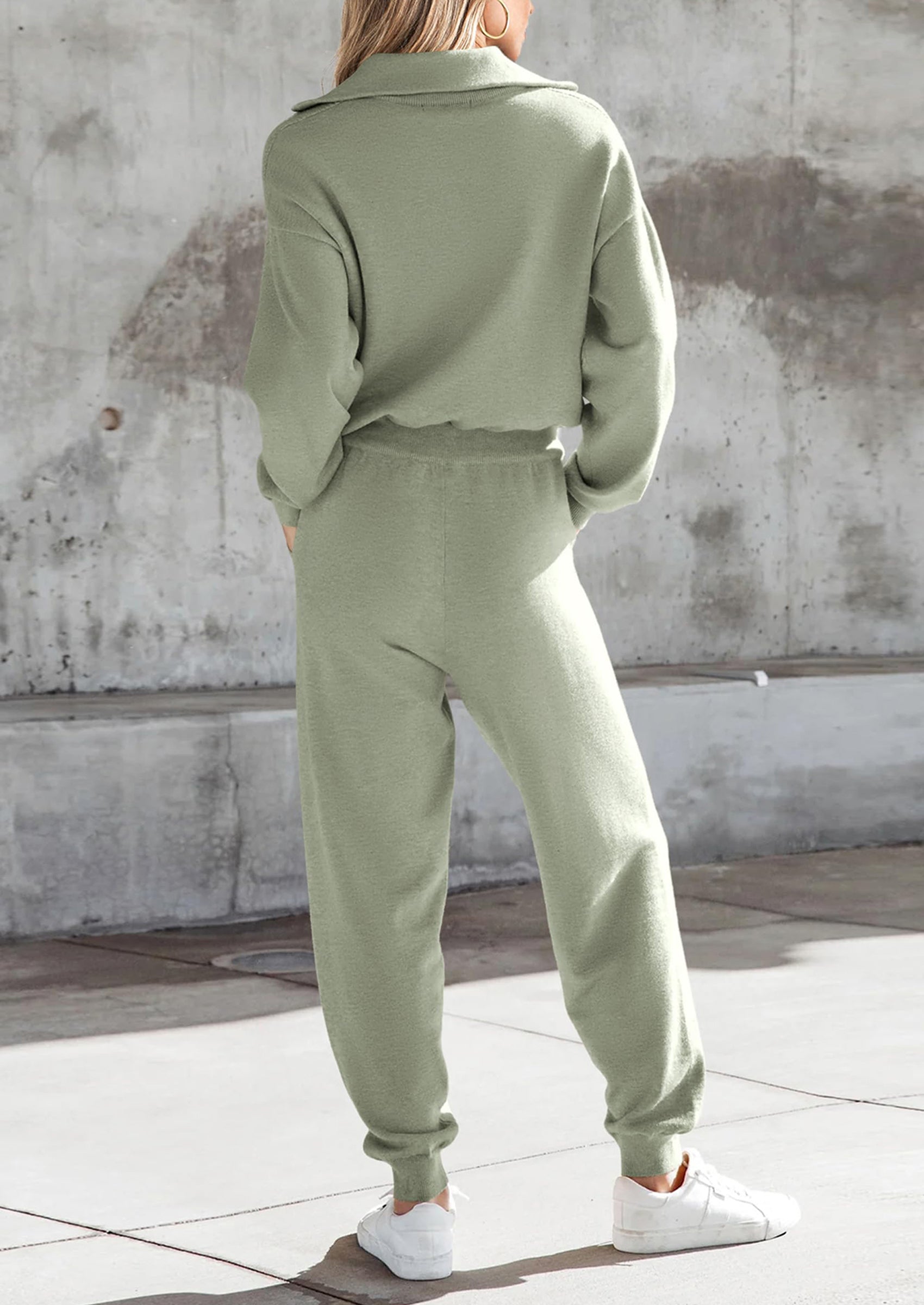 Chichi Women's 2 Piece Sweater Set Pullover Zip Up Sweatshirt Jogger Sweatpants Tracksuit Casual Outfit Light Green