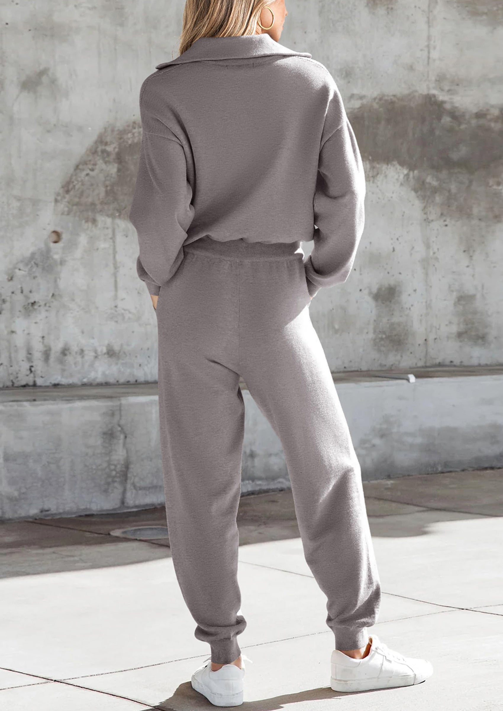 Chichi Women's 2 Piece Sweater Set Pullover Zip Up Sweatshirt Jogger Sweatpants Tracksuit Casual Outfit Light Grey