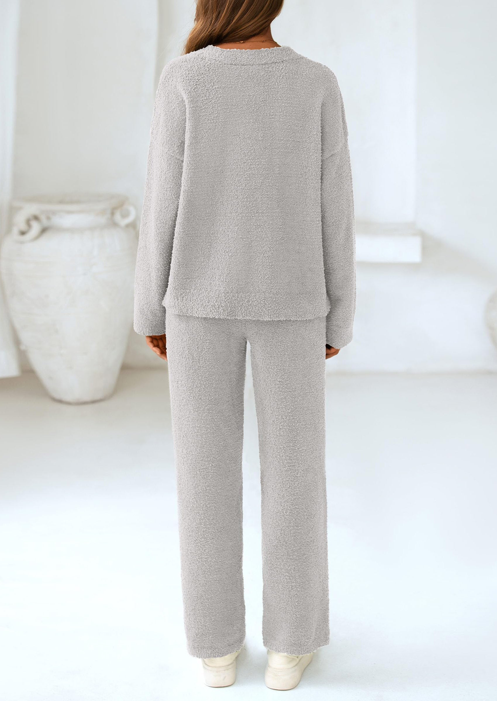 Chichi Lounge Sets for Women Two Piece Sweaters Pajama Set Fall Fashion Loungewear Outfits Matching Winter Clothes Light Grey