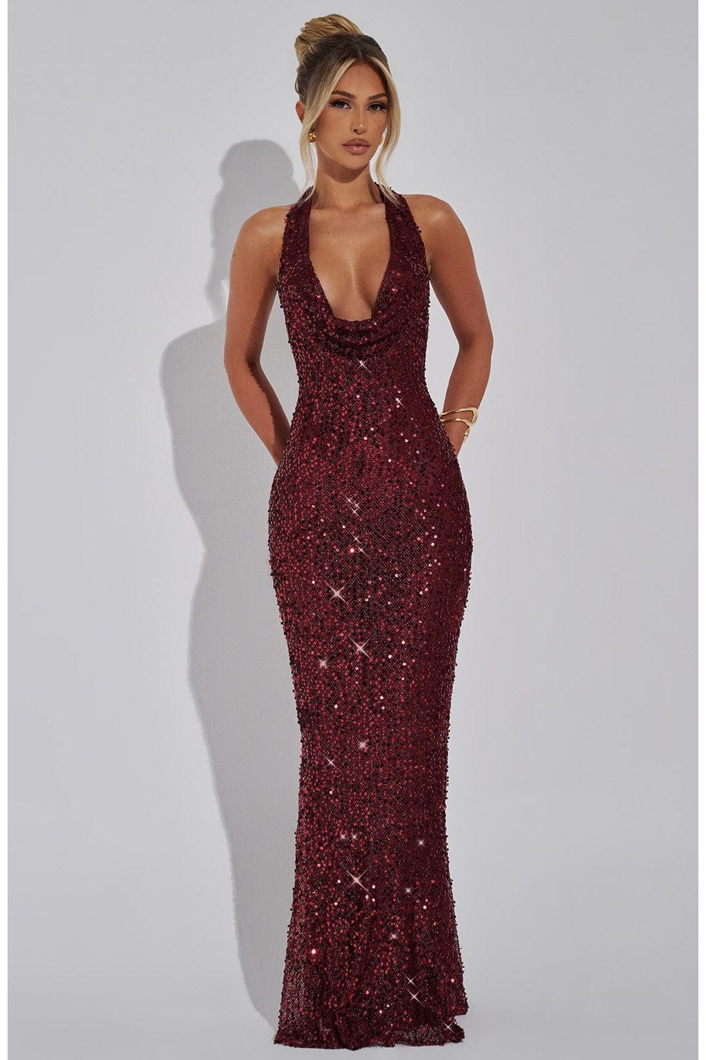 Ruby | Glitter Maxi Dress Wine Red