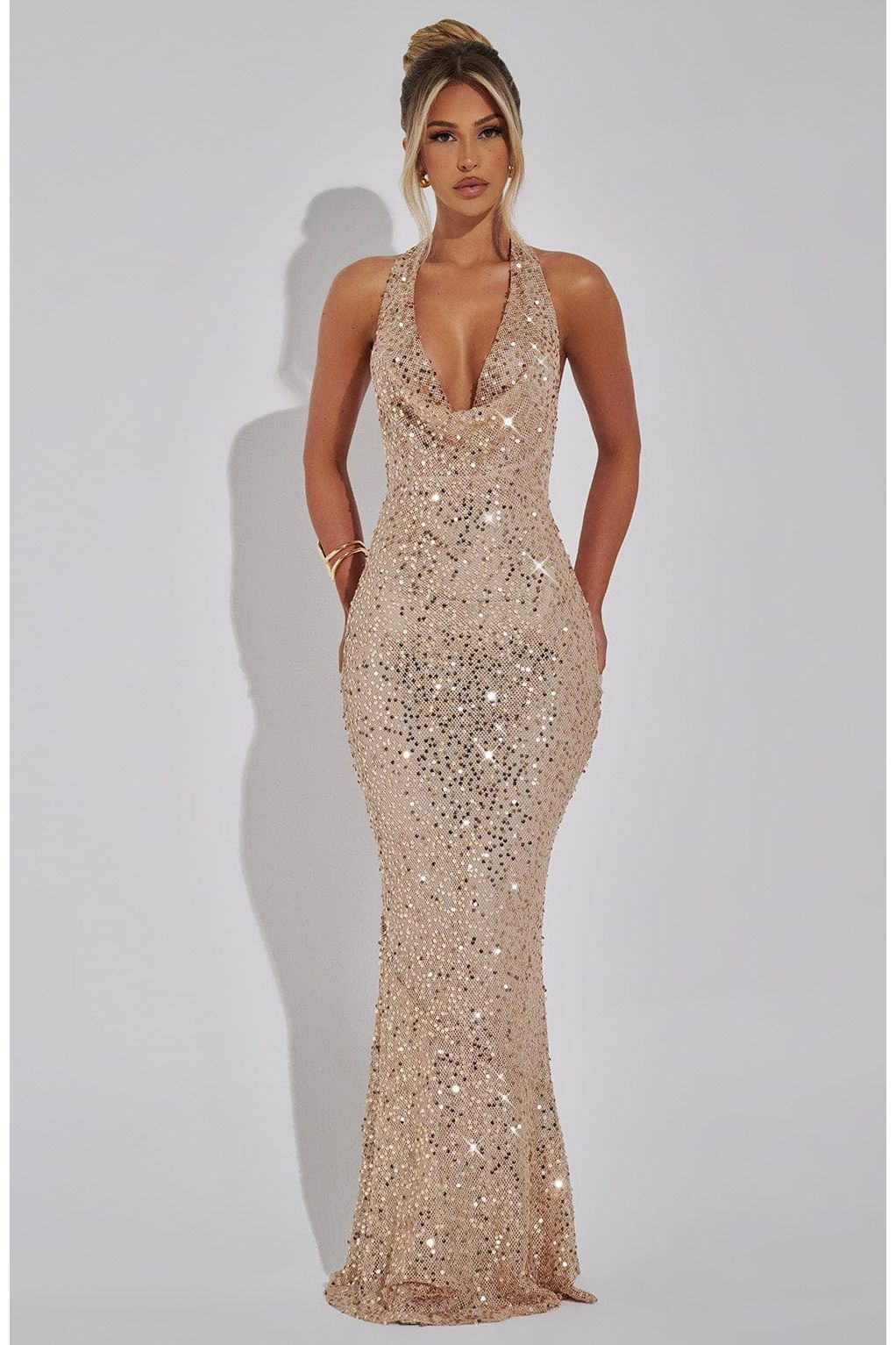 Ruby | Glitter Maxi Dress Nude