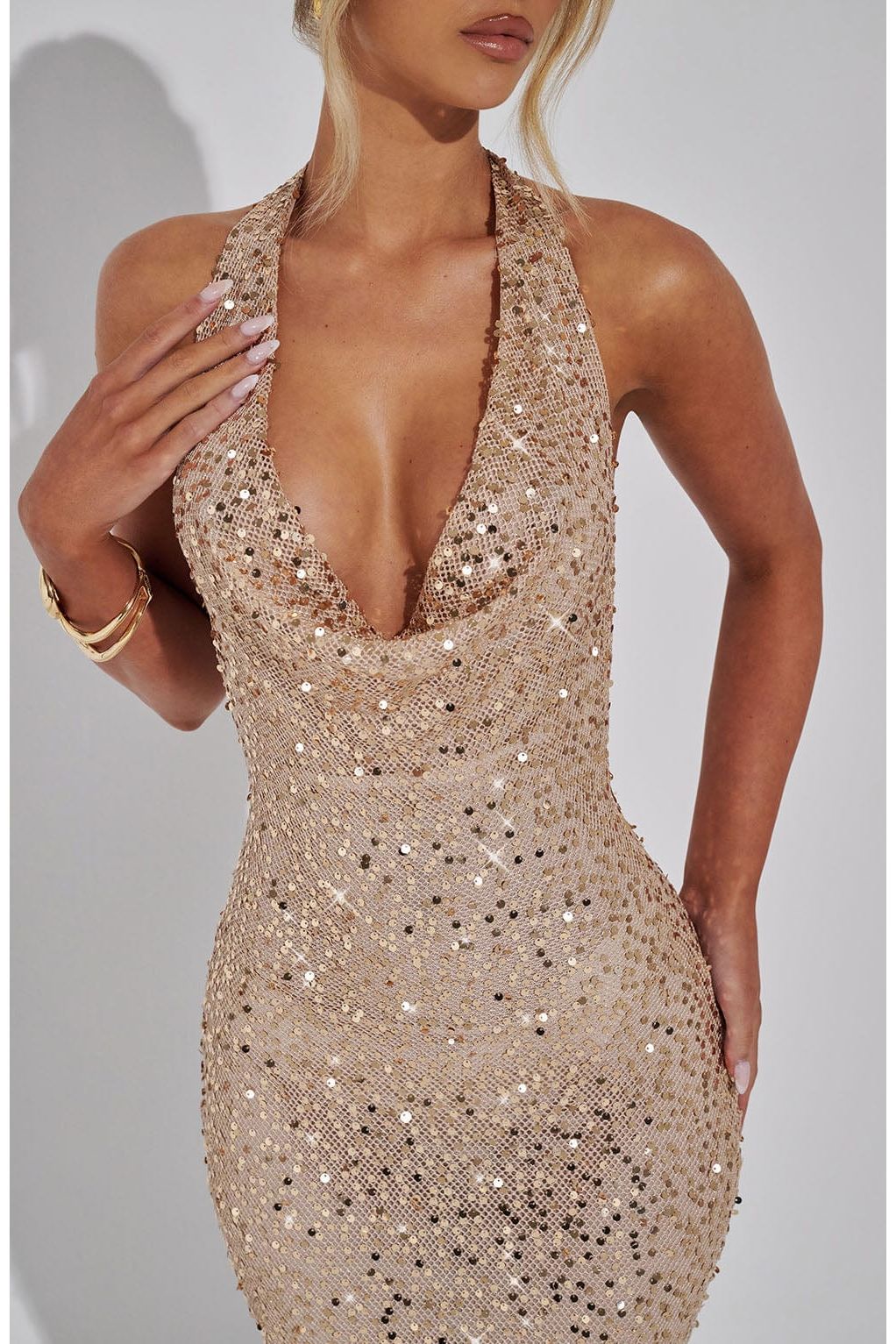 Ruby | Glitter Maxi Dress Nude