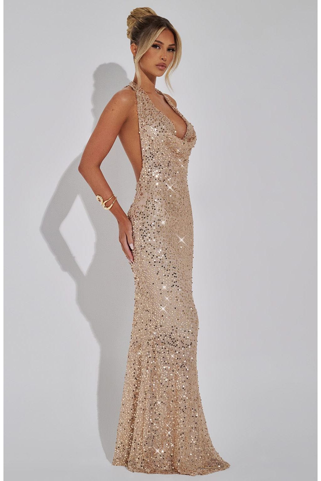 Ruby | Glitter Maxi Dress Nude