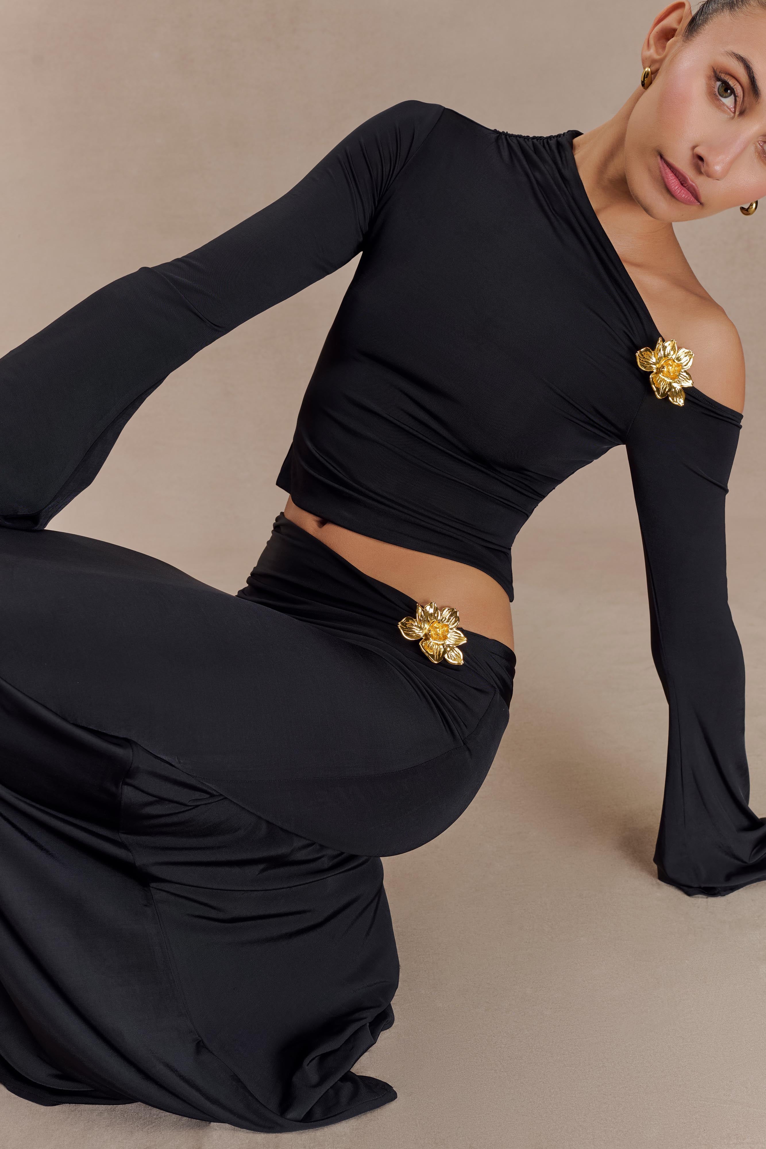 Saphina | Floral Two-Piece Set Black