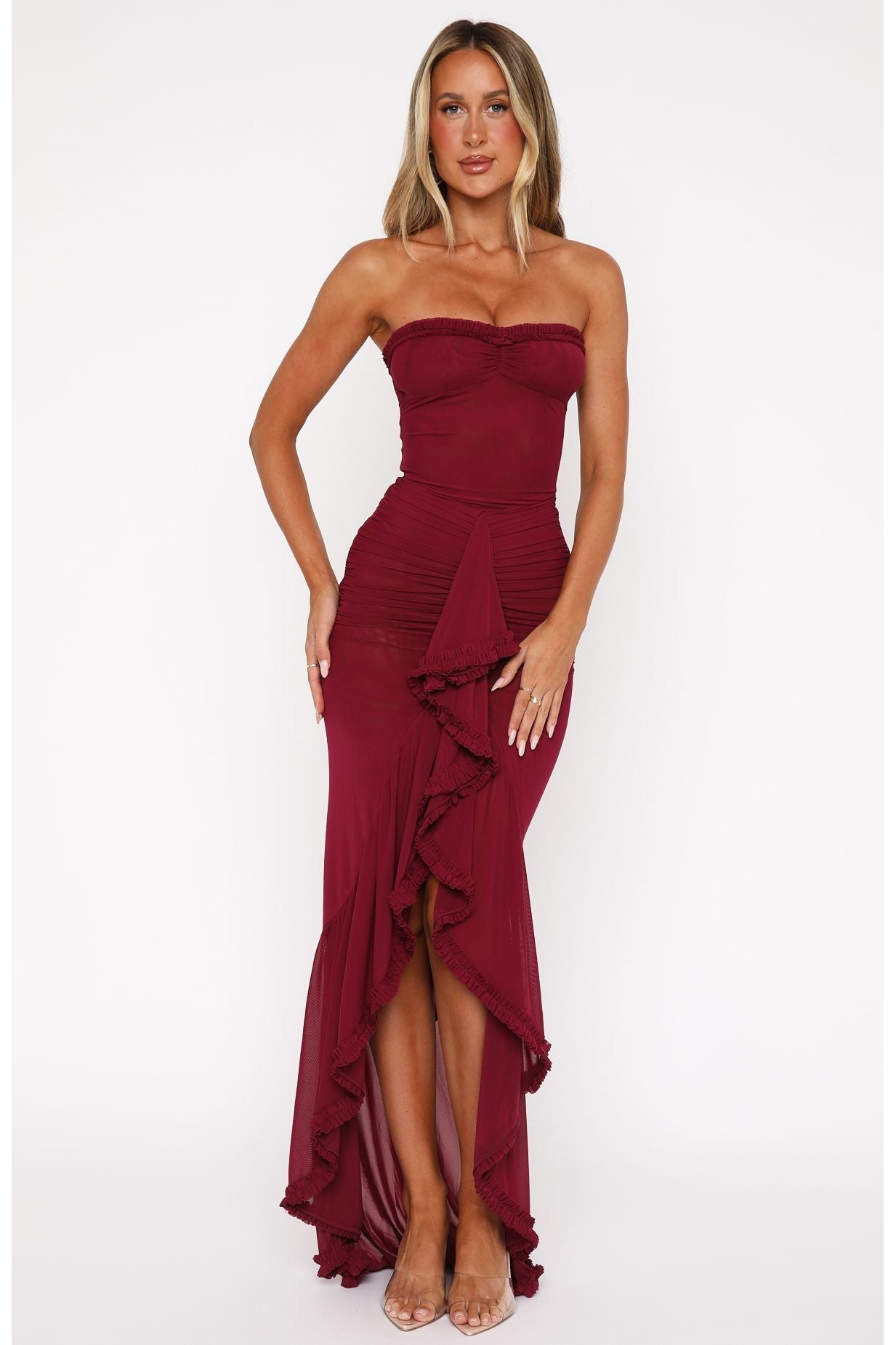 Junie | Ruffle Maxi Dress Wine Red