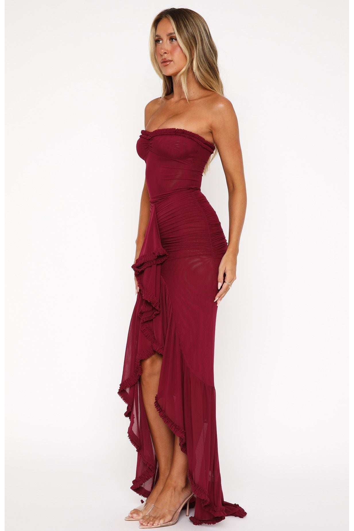 Junie | Ruffle Maxi Dress Wine Red