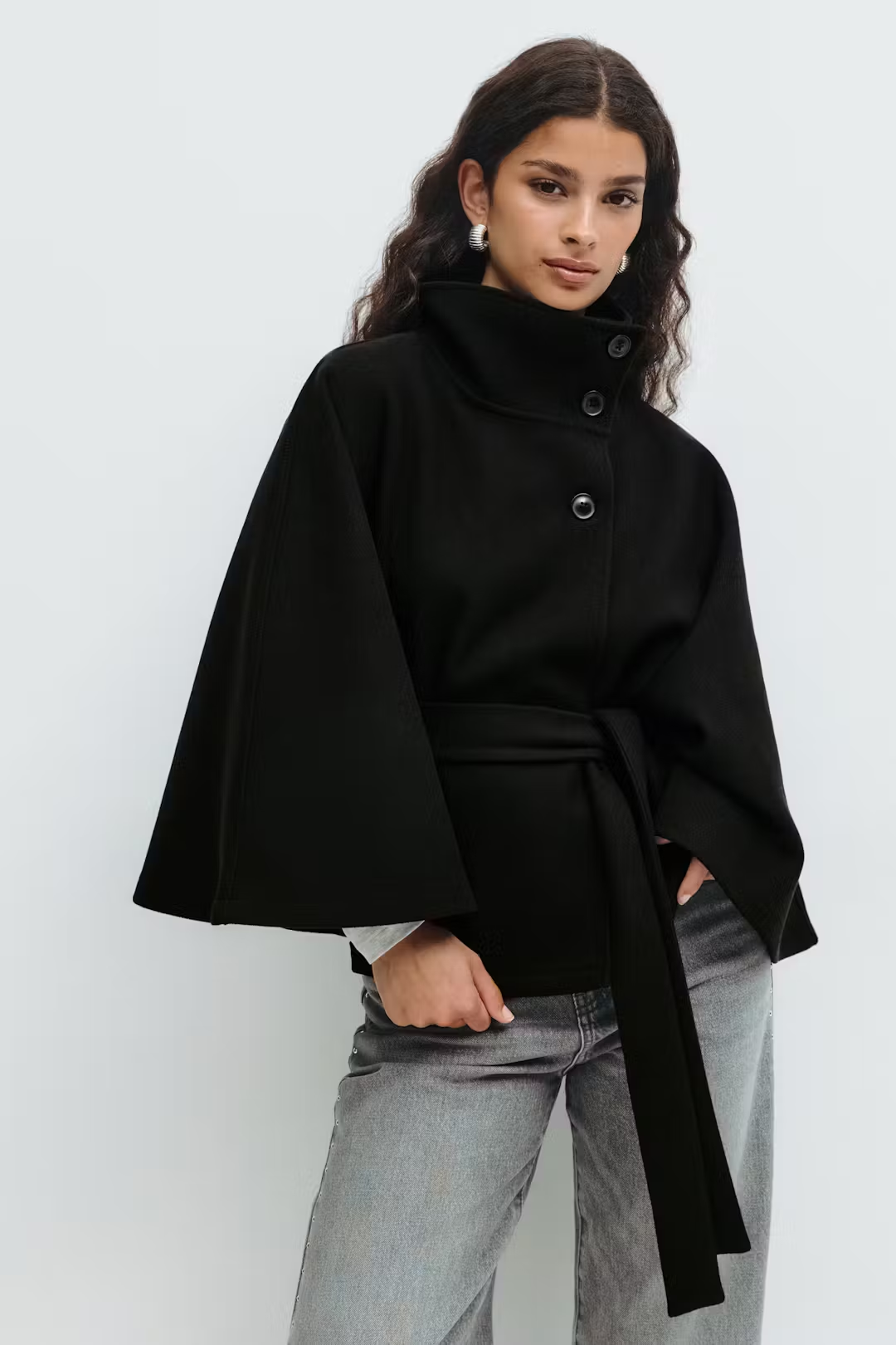 Marcella | Belted Cape Coat Black