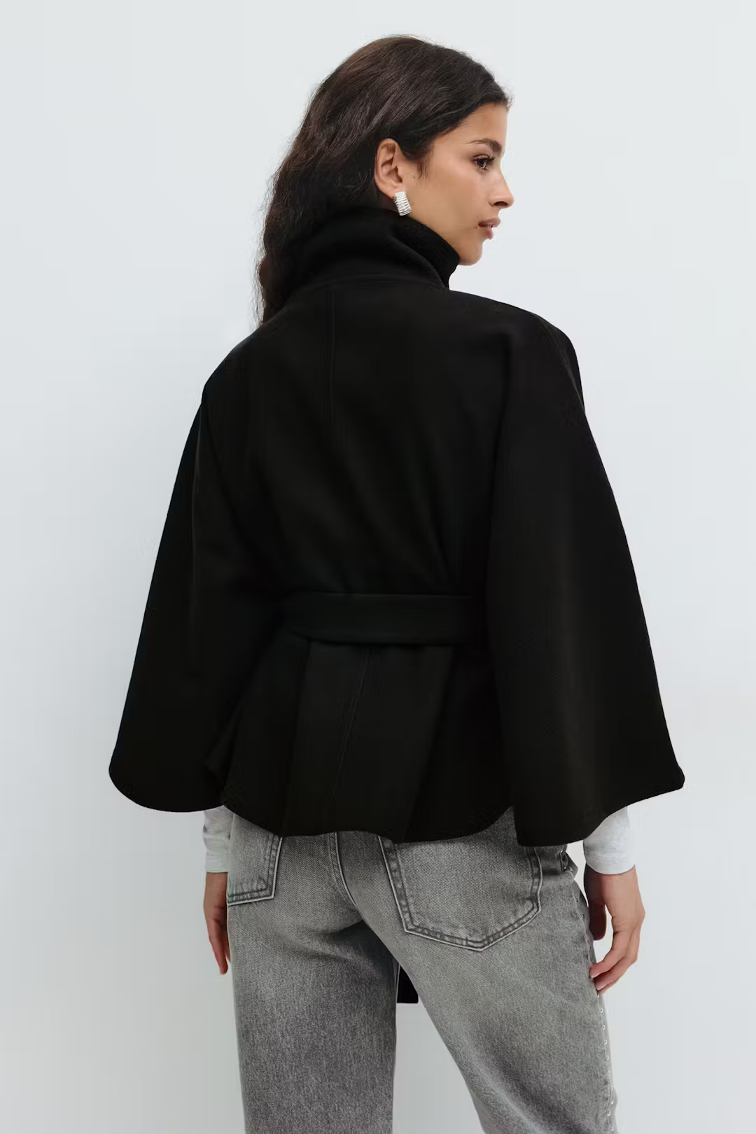 Gianna | Cape Belt Coat Black