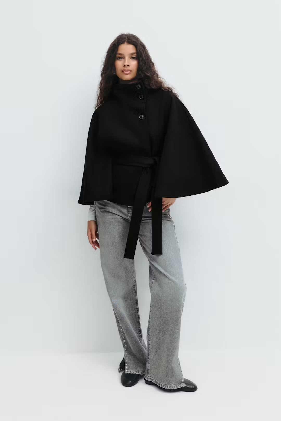 Marcella | Belted Cape Coat Black