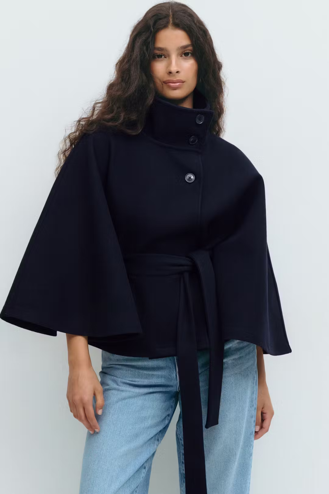 Marcella | Belted Cape Coat Navy