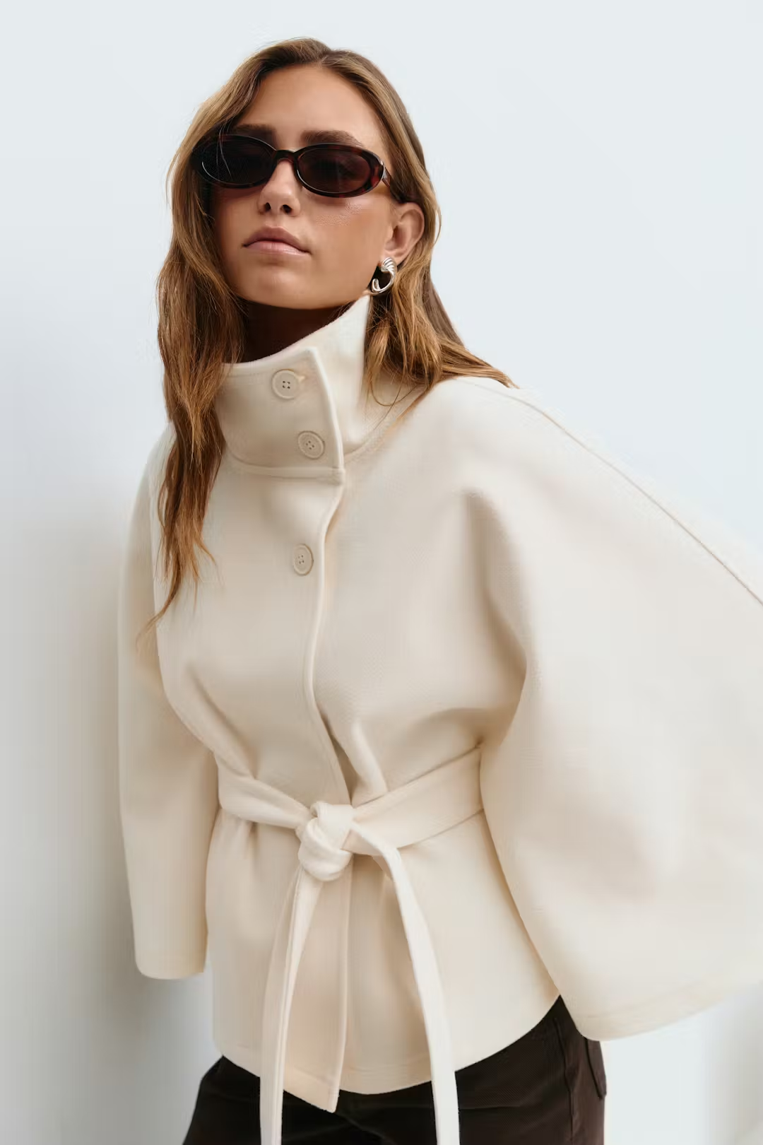 Marcella | Belted Cape Coat Creamy White