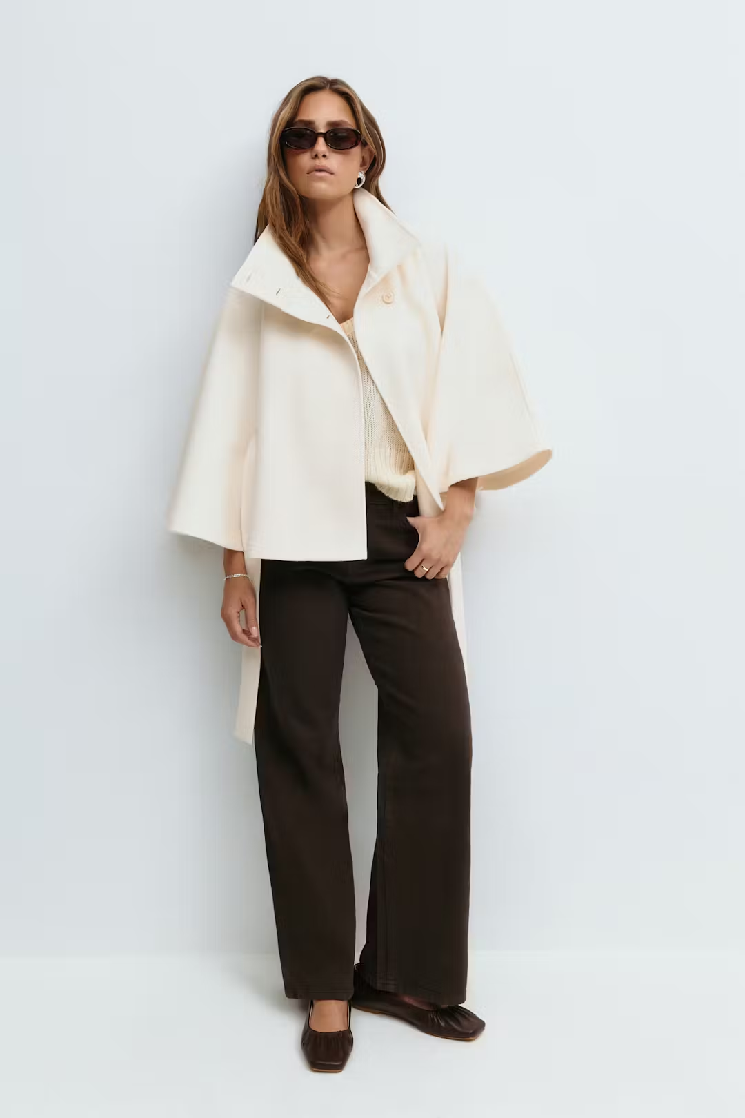 Marcella | Belted Cape Coat Creamy White