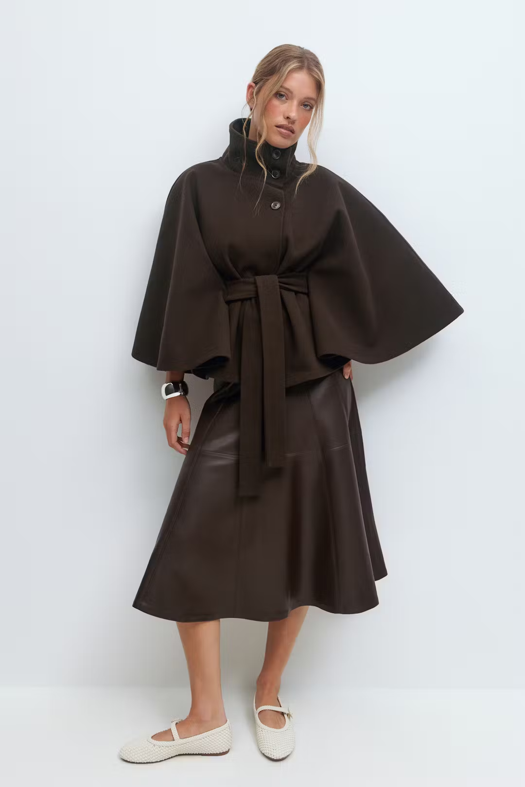 Gianna | Cape Belt Coat Coffee