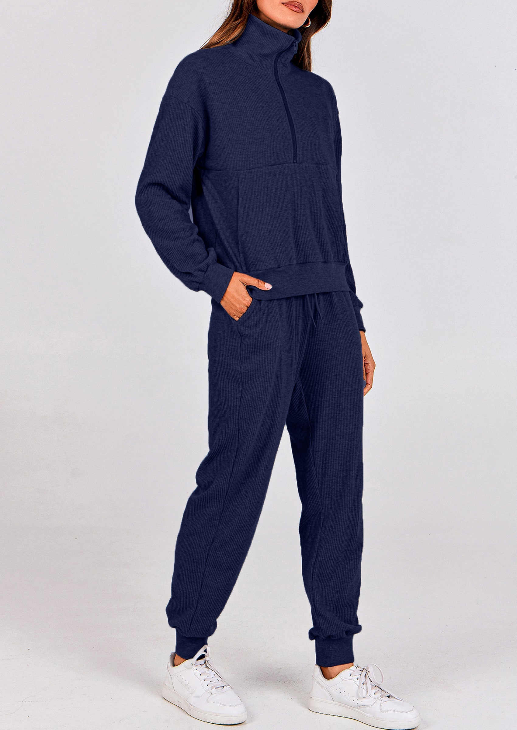 Chichi Women's Fall 2 Piece Lounge Sets Zip Up Sweatshirt Jogger Pants Sweat Track Suits Travel Outfit Winter Clothing Light Blue