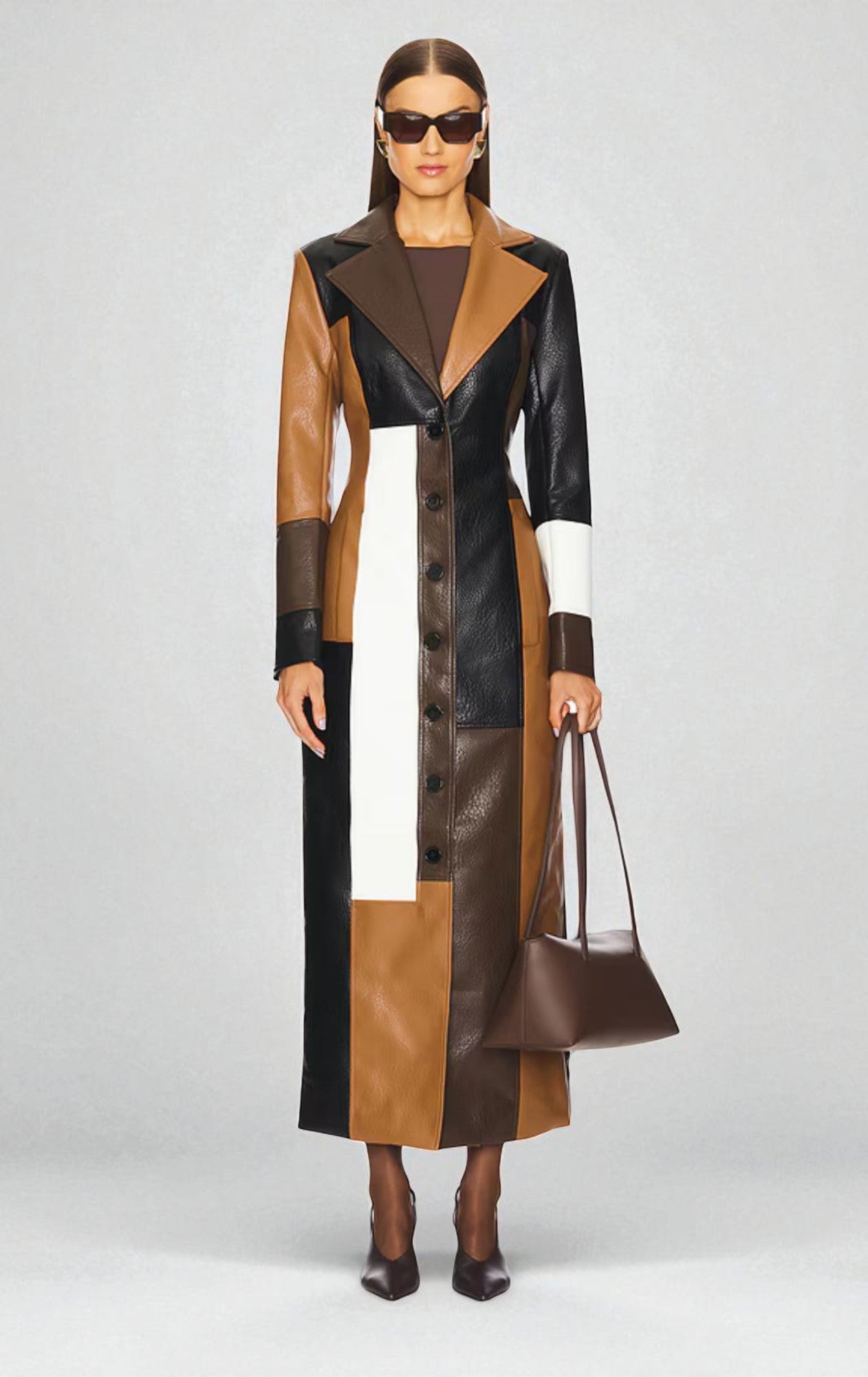 Rosaline | Mosaic Leather Coat Brown