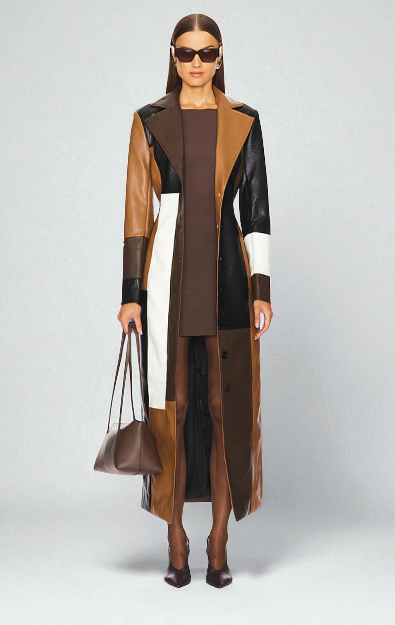 Rosaline | Mosaic Leather Coat Brown