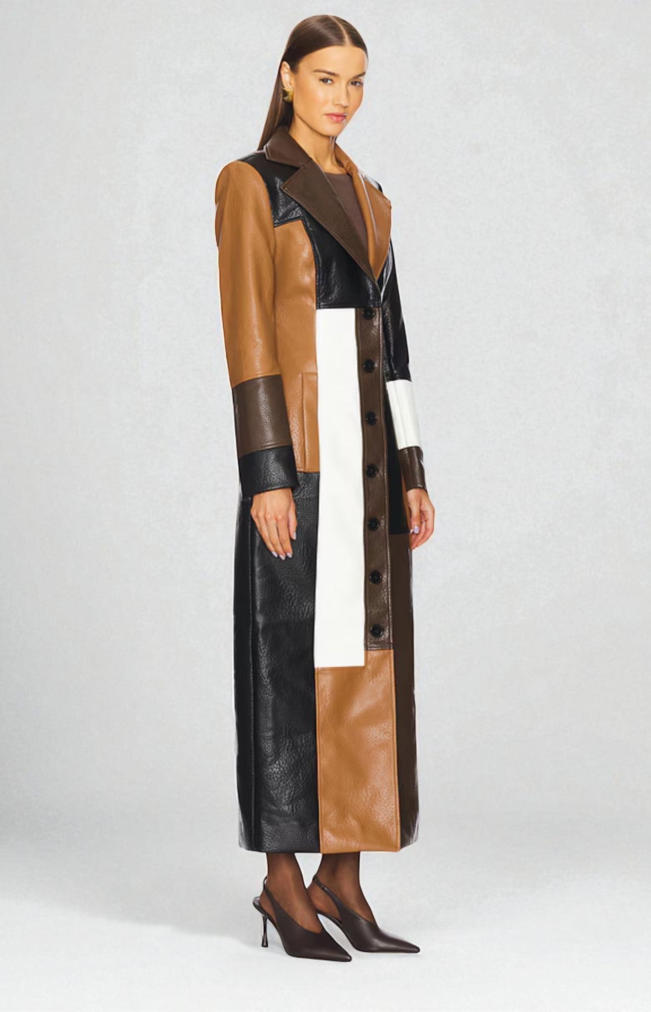 Rosaline | Mosaic Leather Coat Brown