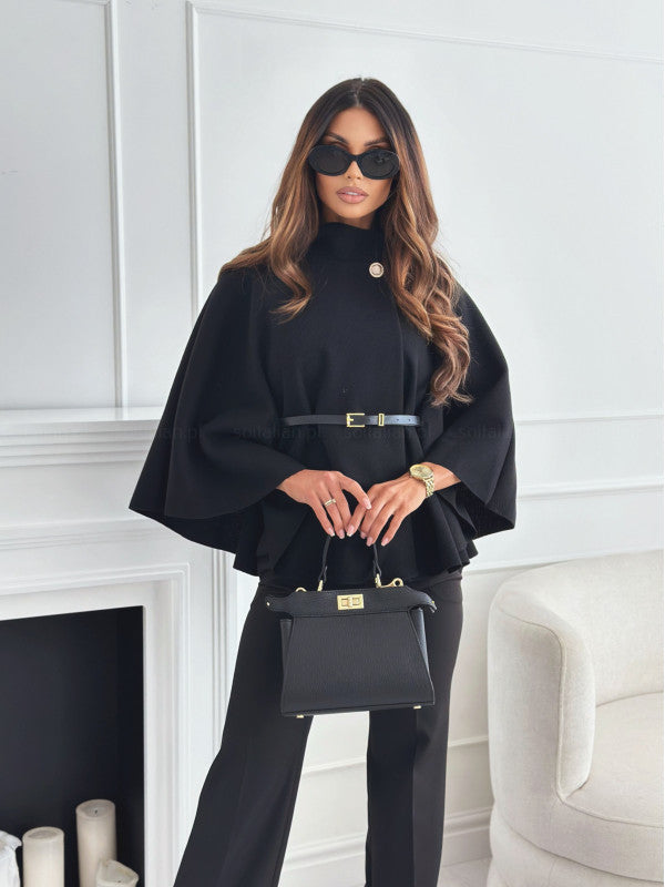 Viviana | Belted Cape Coat Black