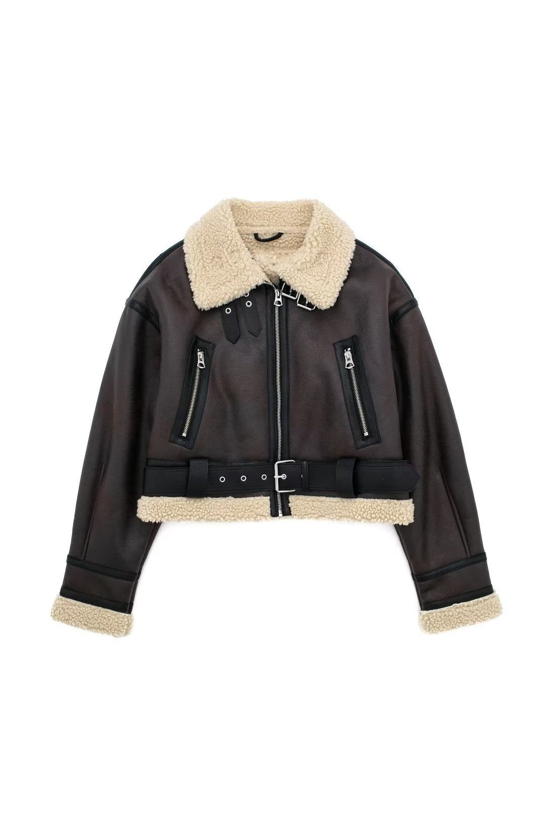 Molly | Leather Fur Coat Mocca