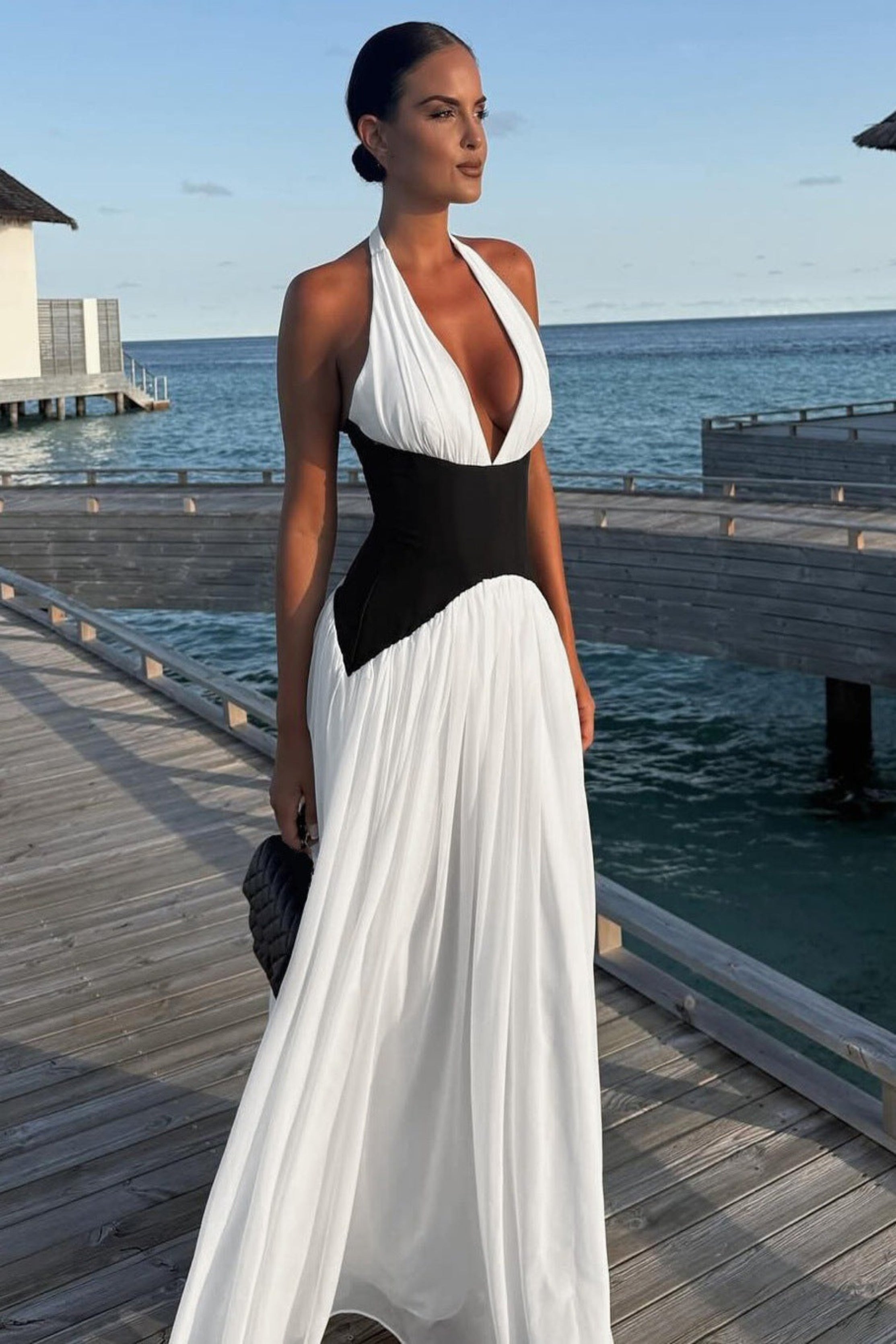 Kaia | Monochrome Maxi Dress Black White