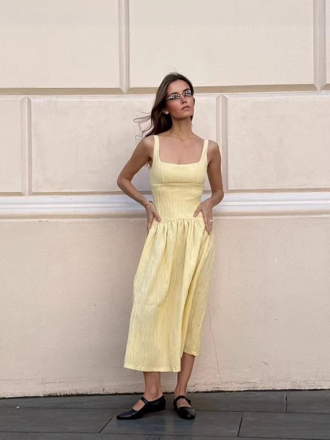 Alina | Elegant Midi Dress Butter Yellow