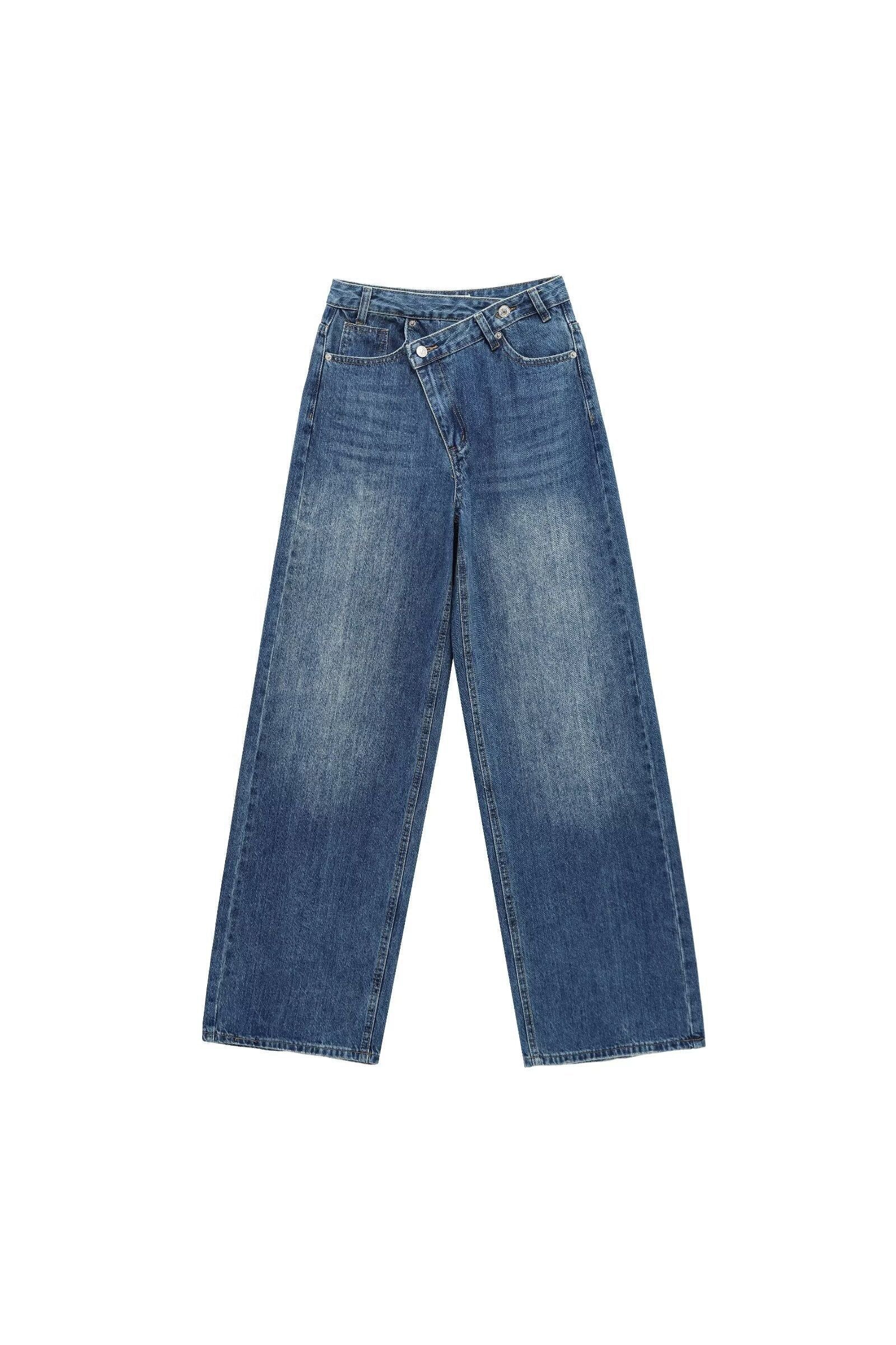 Izzy | Overlapping Waistband Jeans Washed Blue