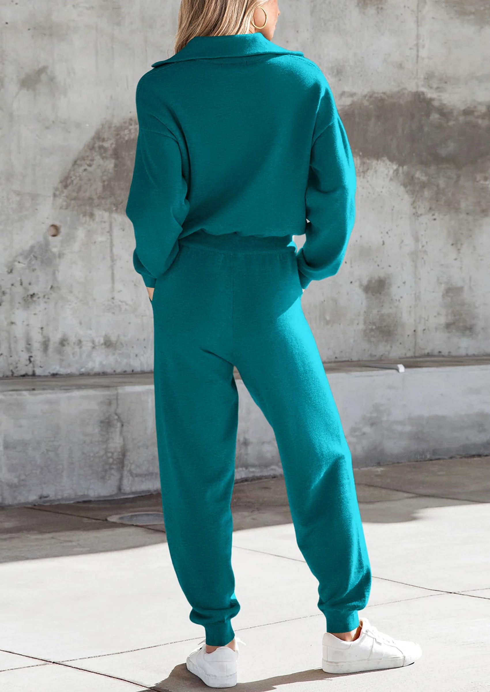 Chichi Women's 2 Piece Sweater Set Pullover Zip Up Sweatshirt Jogger Sweatpants Tracksuit Casual Outfit Peacock Blue