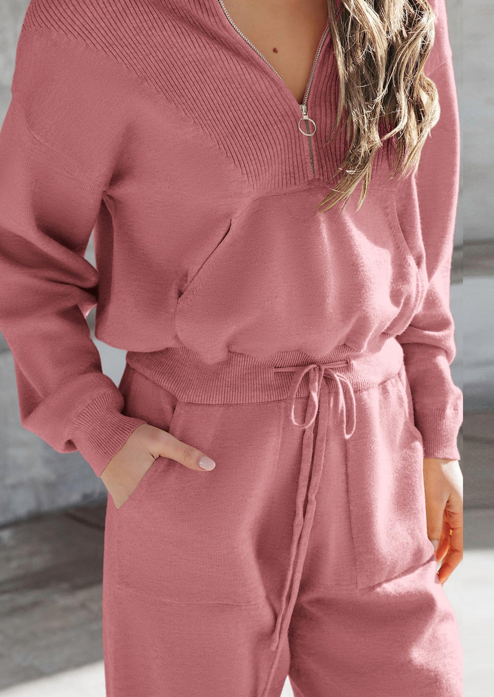 Chichi Women's 2 Piece Sweater Set Pullover Zip Up Sweatshirt Jogger Sweatpants Tracksuit Casual Outfit Pink