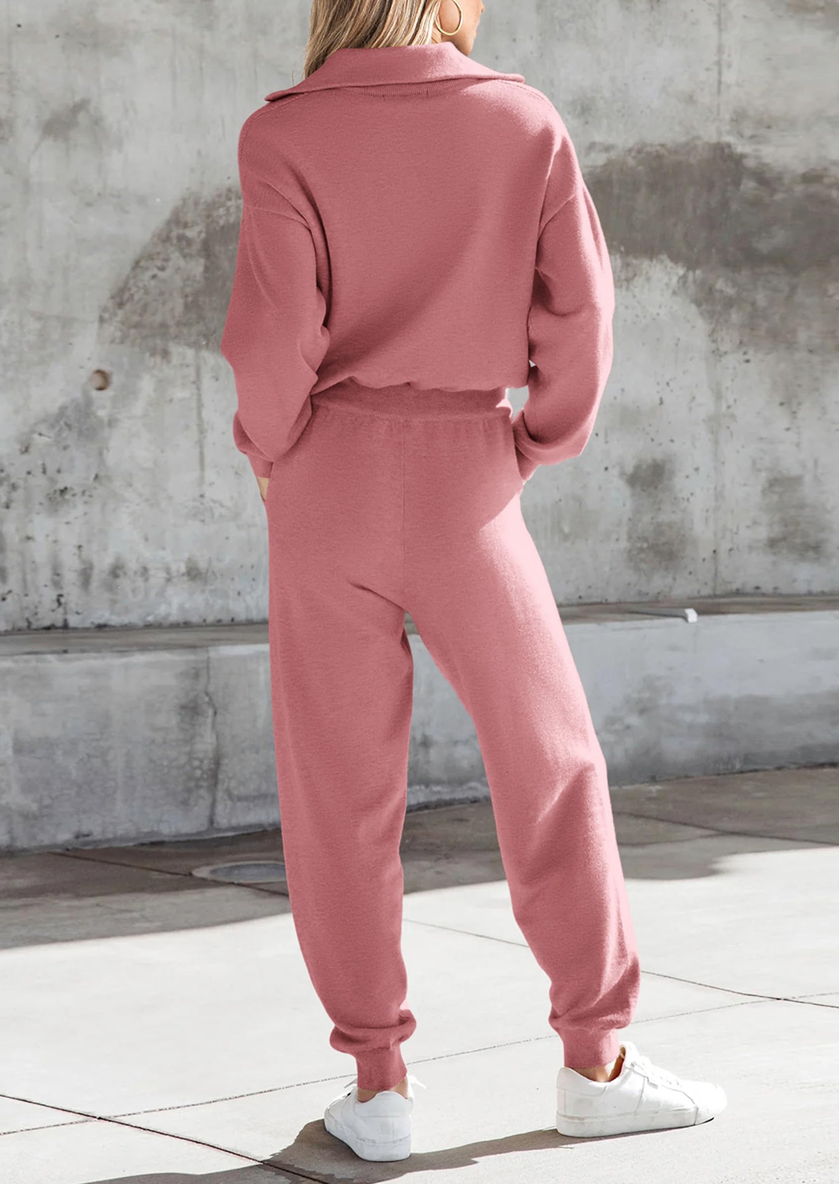 Chichi Women's 2 Piece Sweater Set Pullover Zip Up Sweatshirt Jogger Sweatpants Tracksuit Casual Outfit Pink