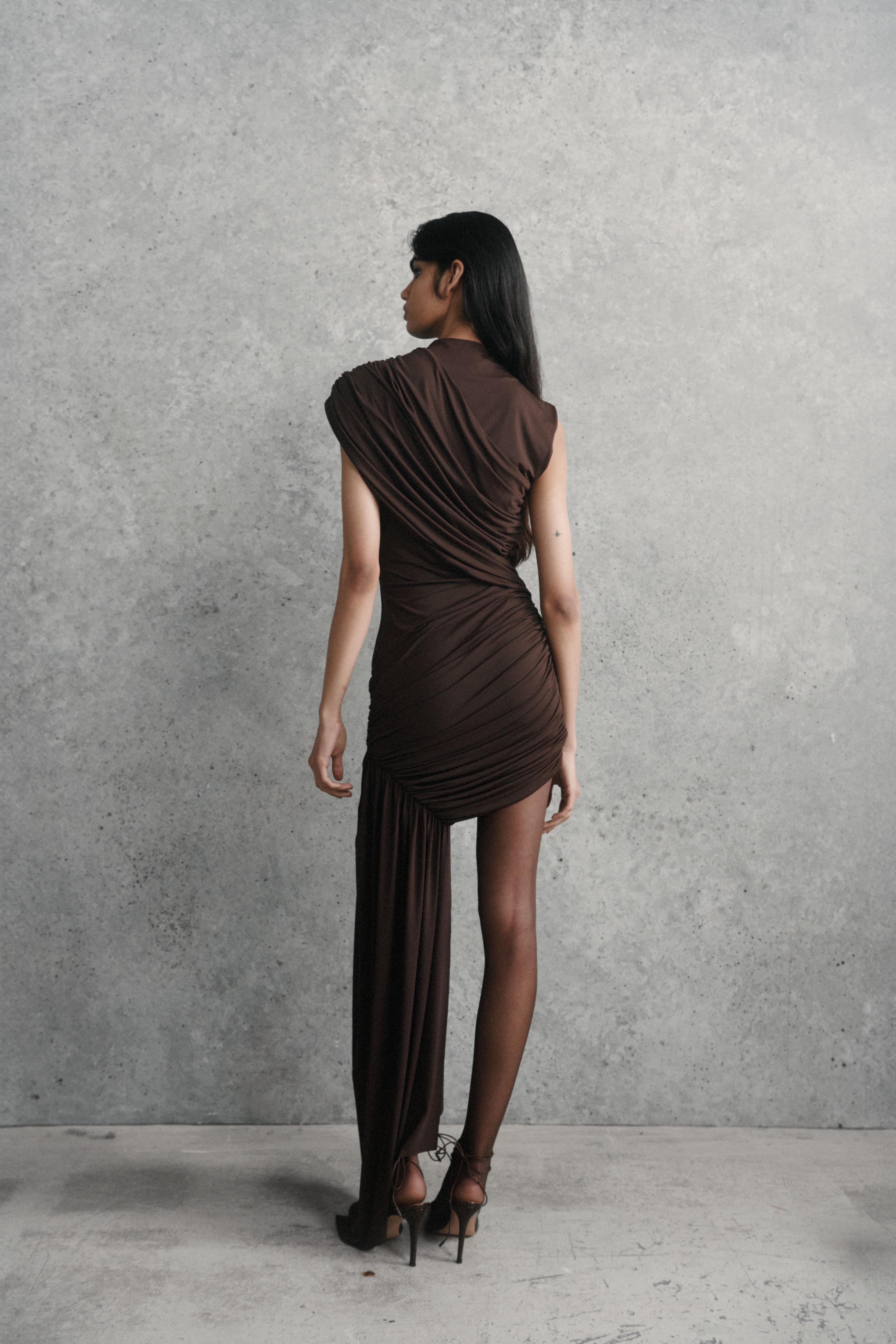 Rue | Tie Mini Dress Brown