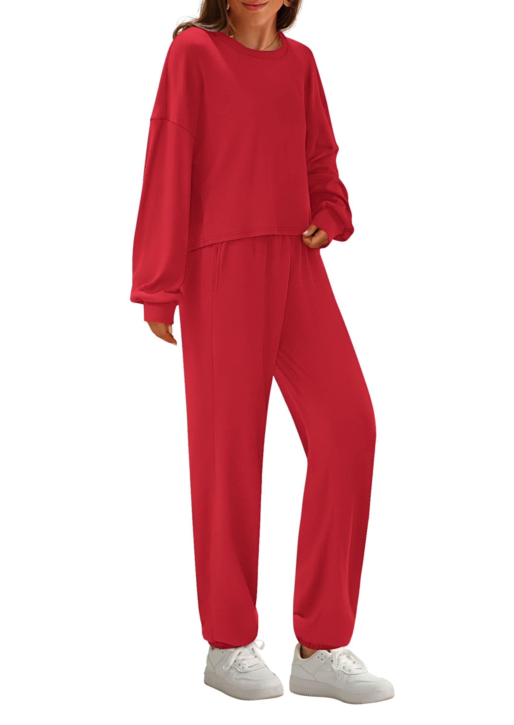 Chichi Women's Two Piece Outfits Lounge Sets Long Sleeve Pullover Tops Sweatpants Fall Fashion Matching Clothing Red