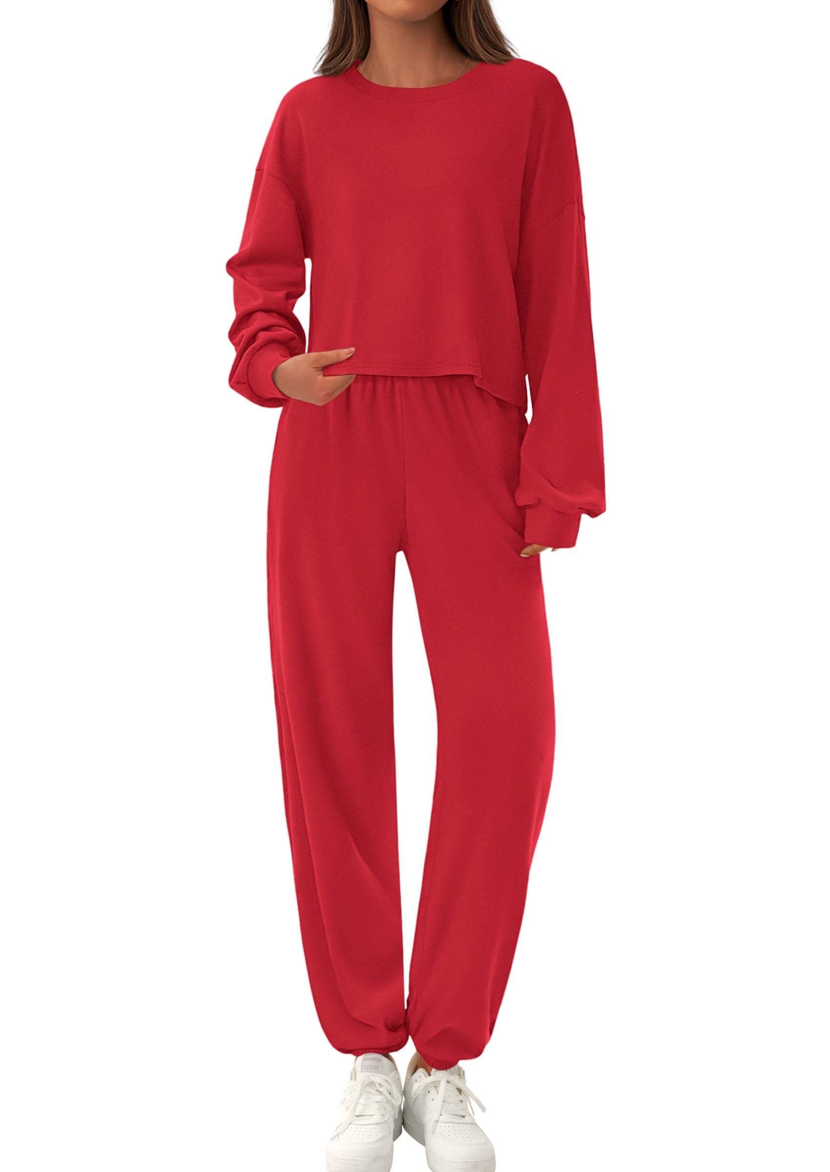 Chichi Women's Two Piece Outfits Lounge Sets Long Sleeve Pullover Tops Sweatpants Fall Fashion Matching Clothing Red