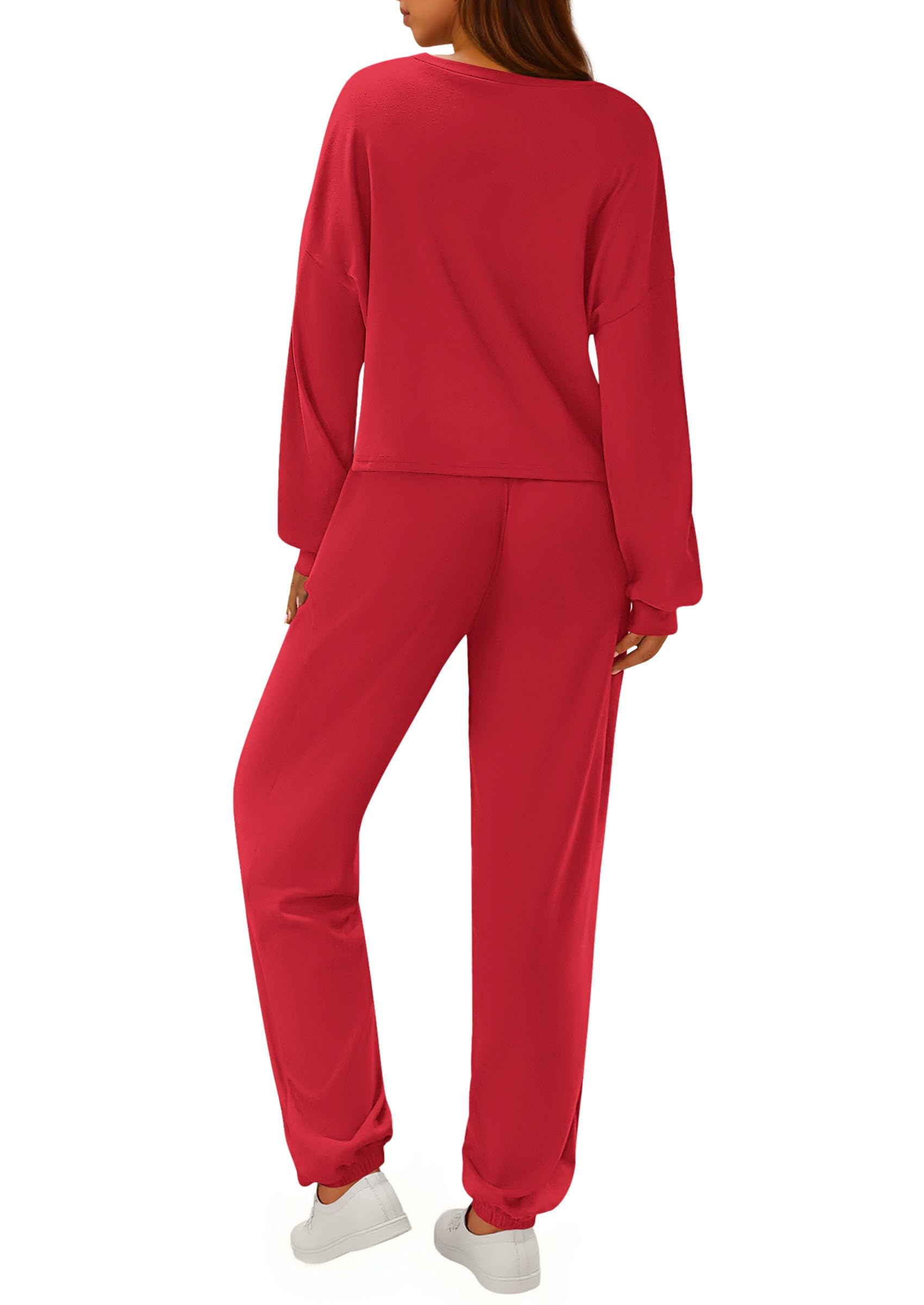 Chichi Women's Two Piece Outfits Lounge Sets Long Sleeve Pullover Tops Sweatpants Fall Fashion Matching Clothing Red