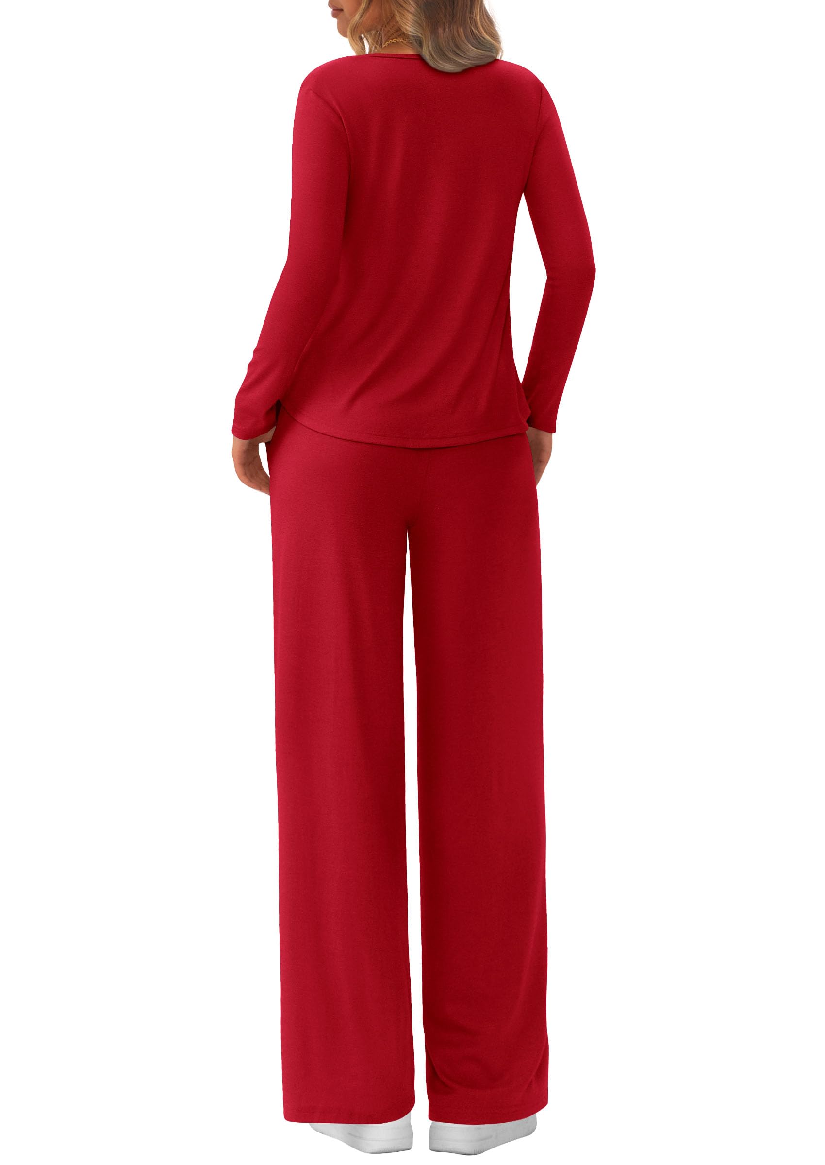 Chichi Women's 2 Piece Fall Sets Casual Long Sleeve Shirts Wide Leg Pants Lounge Travel Outfits Fashion Clothing Red