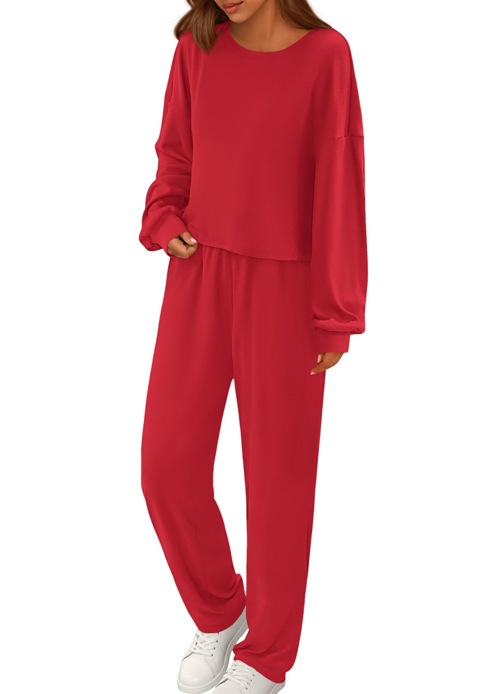 Chichi Women's Two Piece Outfits Lounge Sets Long Sleeve Pullover Tops Sweatpants Fall Fashion Matching Clothing Red