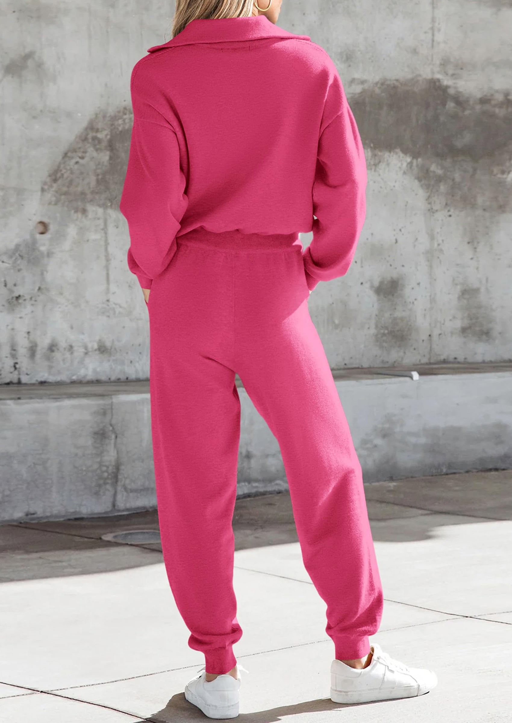 Chichi Women's 2 Piece Sweater Set Pullover Zip Up Sweatshirt Jogger Sweatpants Tracksuit Casual Outfit Rose Red