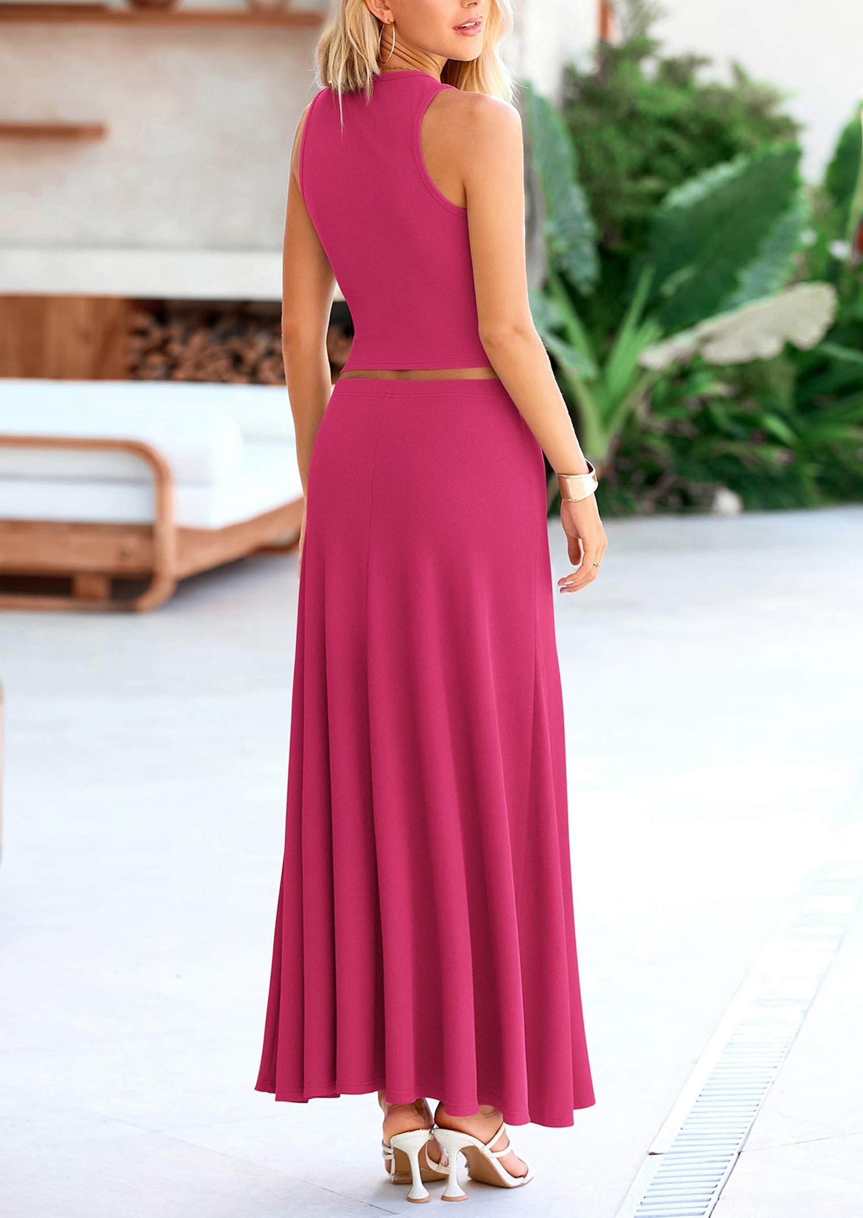 Chichi 2 Piece Maxi Skirt Sets Casual Knit Cropped Tank Top High Waisted Long Skirts Outfit Navy