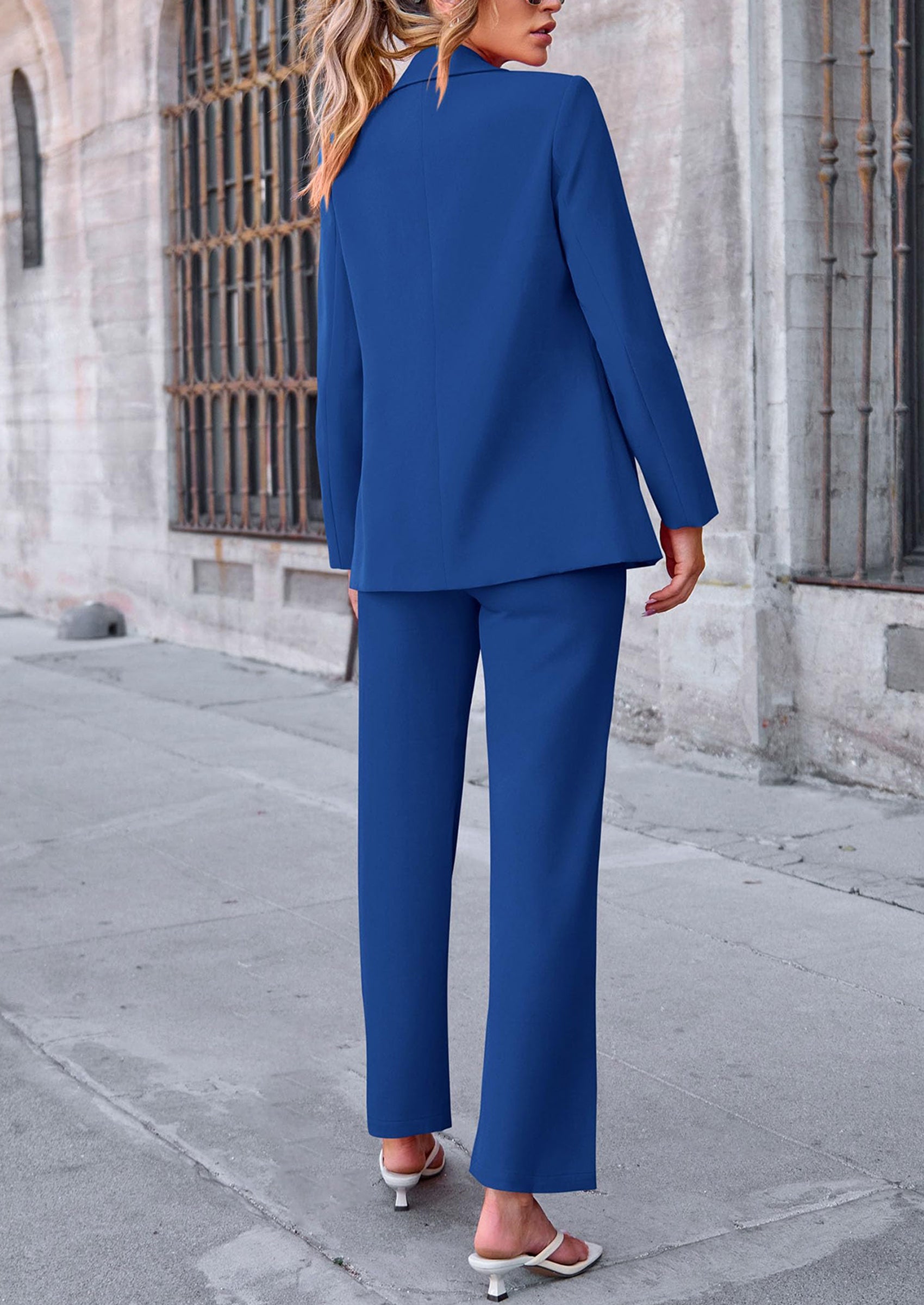 Chichi 2 Piece Blazer Outfits Business Casual Oversized Jacket Wide Leg Work Pants Dressy Suit Set Royal Blue