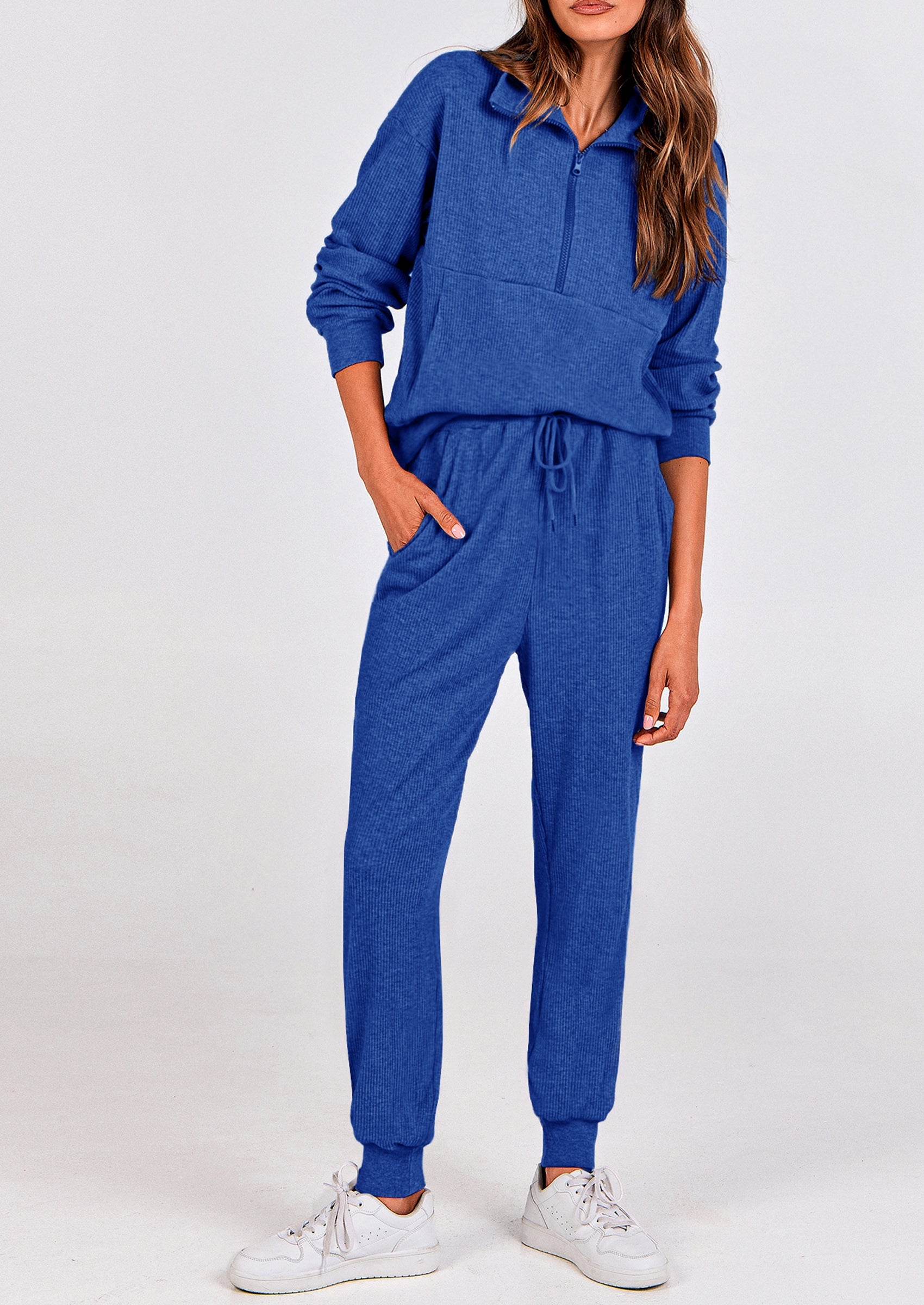 Chichi Women's Fall 2 Piece Lounge Sets Zip Up Sweatshirt Jogger Pants Sweat Track Suits Travel Outfit Winter Clothing Light Blue