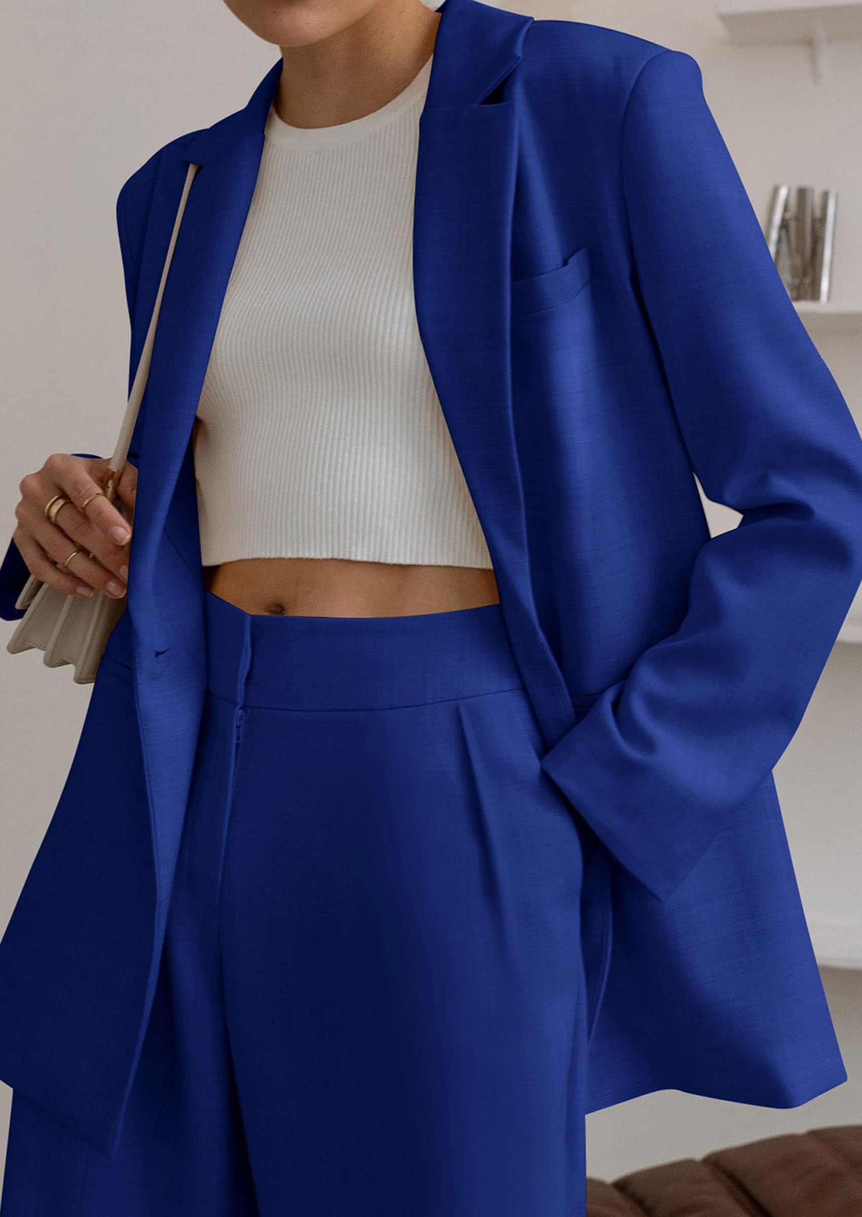 Chichi Women's Fall Two Piece Outfits Dressy Blazer Jacket and Wide Leg Pants Pockets Business Casual Office Suit Sets Royal Blue