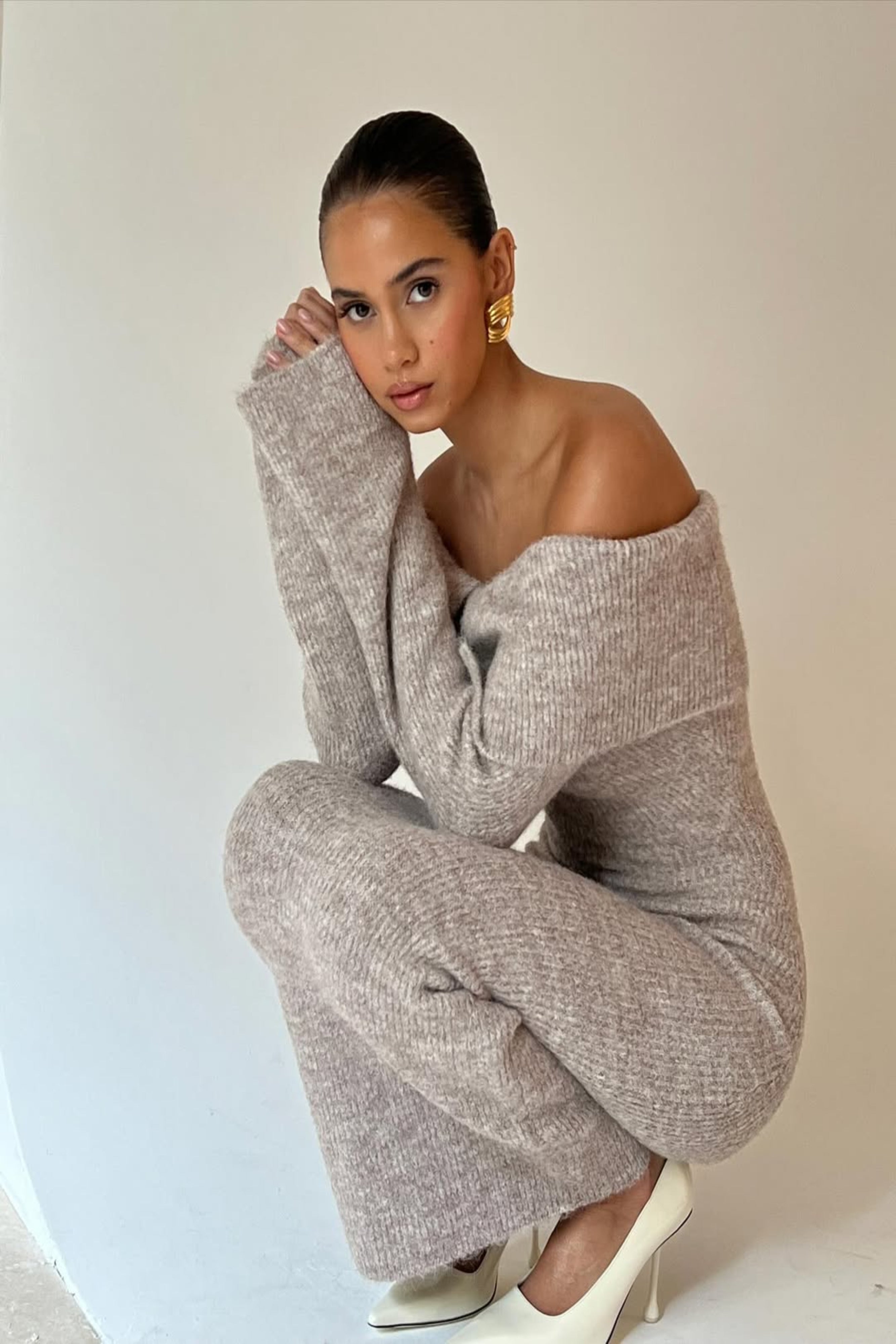 Bella | Knit Midi Dress Beige
